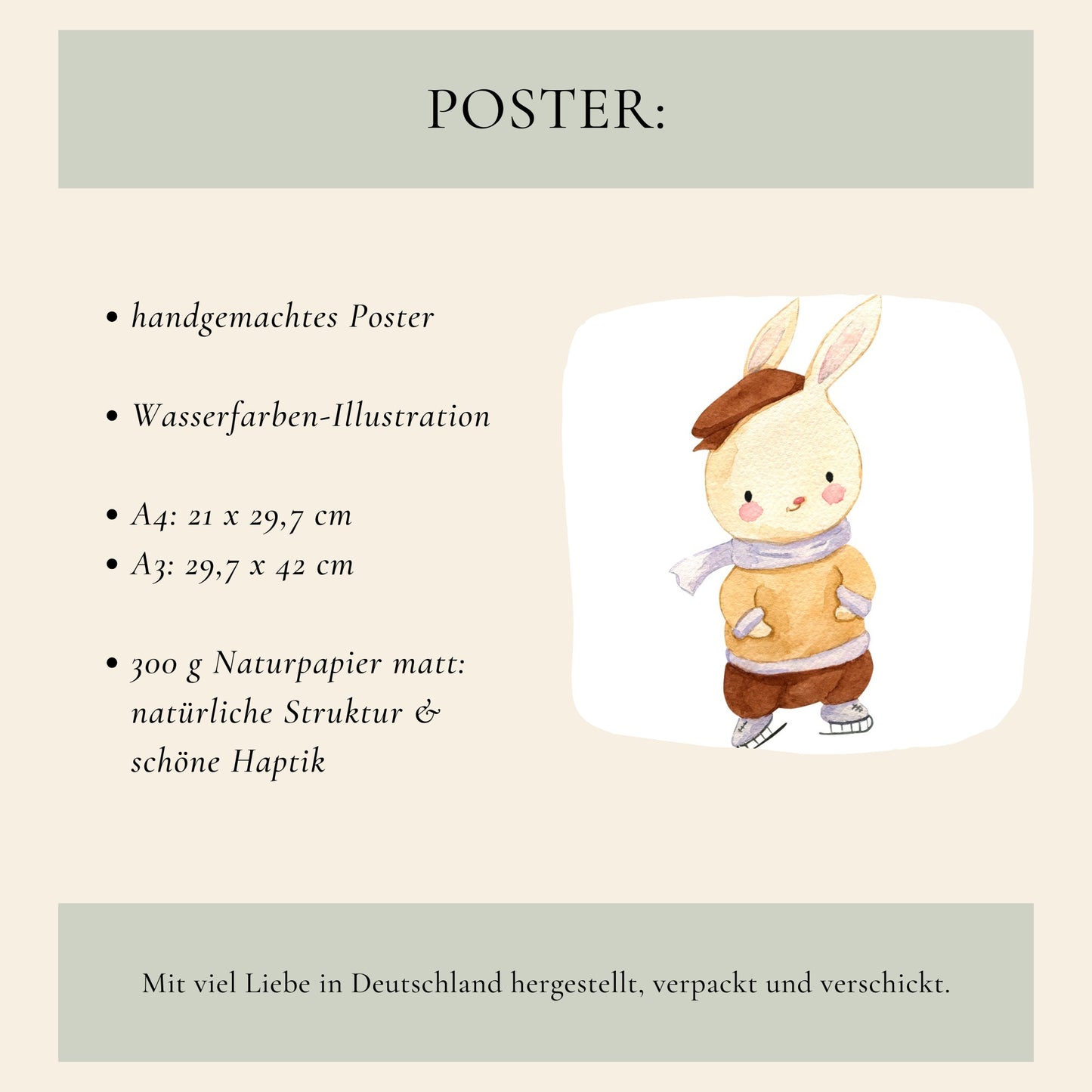Weihnachtsposter Hase mit Hut A3, A4 & A5