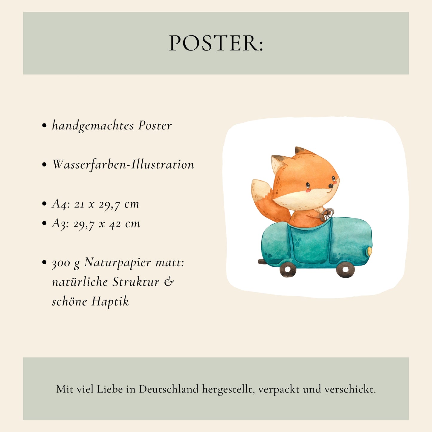 Geburtsposter Fuchs & Auto personalisiert A3 & A4
