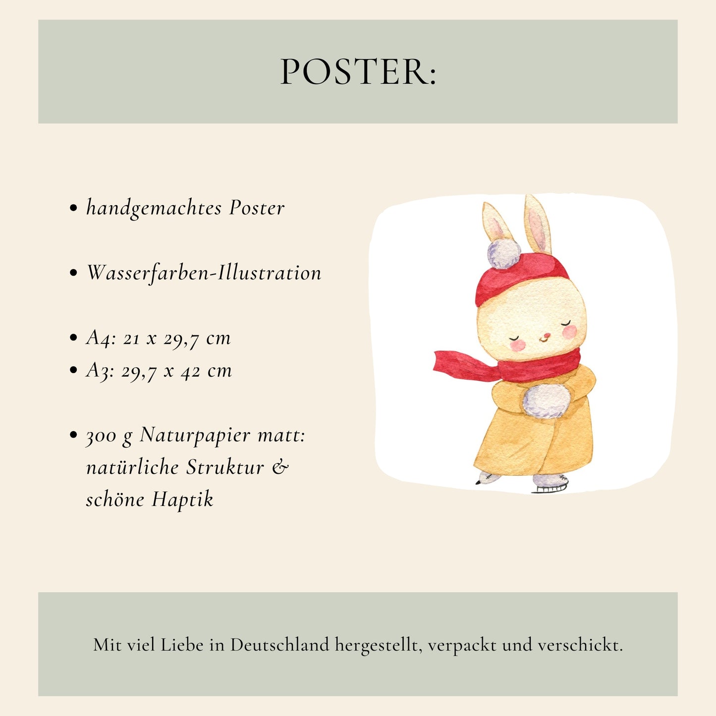 Weihnachtsposter Hase mit Mütze A3, A4 & A5