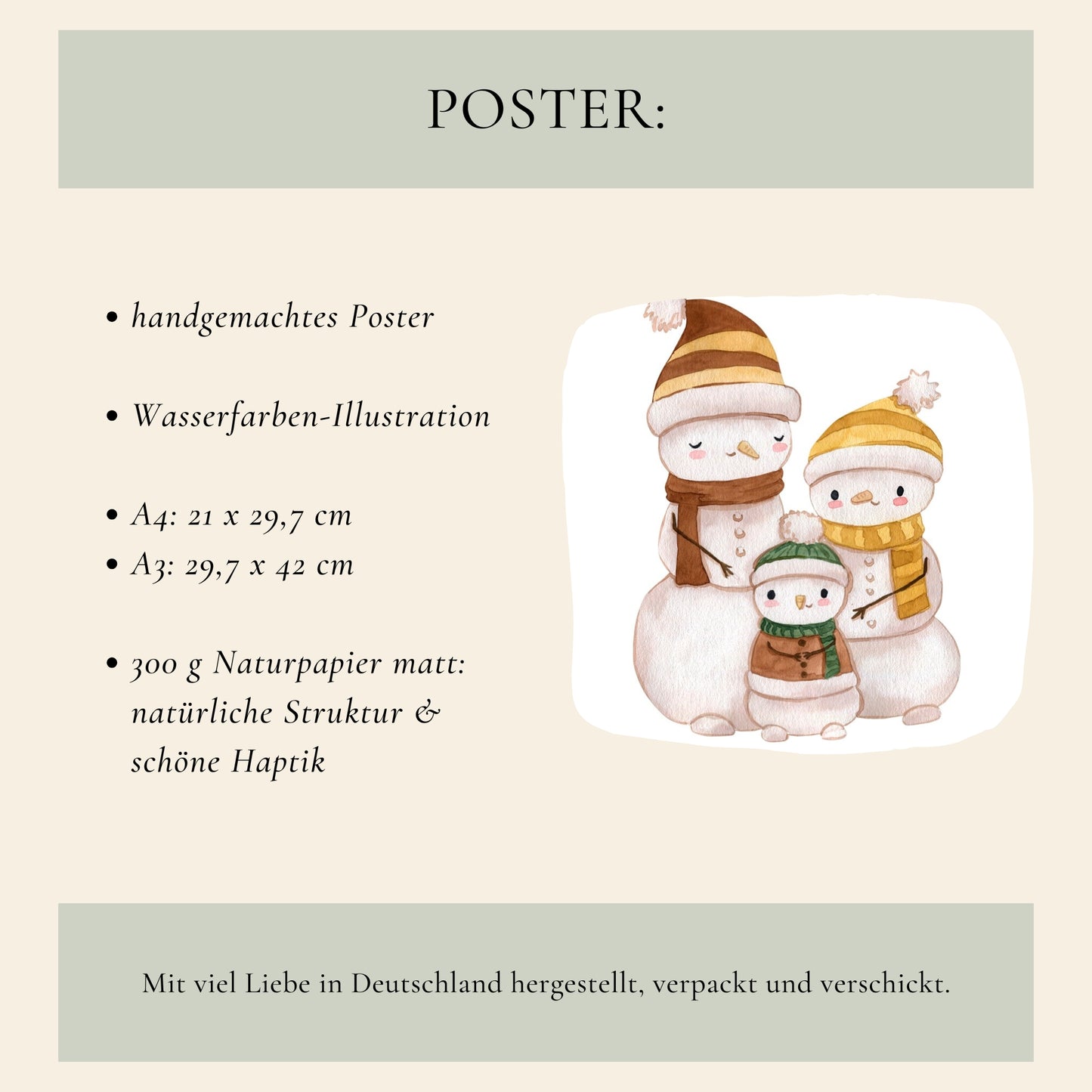 Weihnachtsposter Familie Schneemann A3, A4 & A5