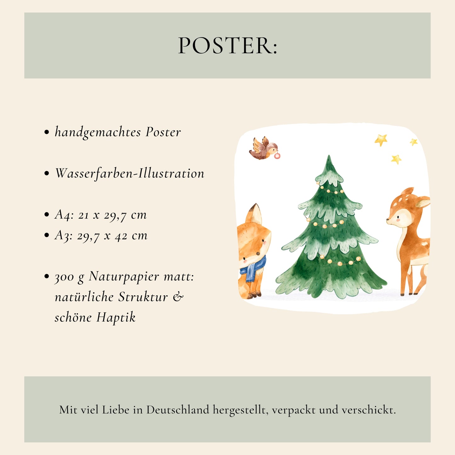 Weihnachtsposter Waldtiere A3, A4 & A5