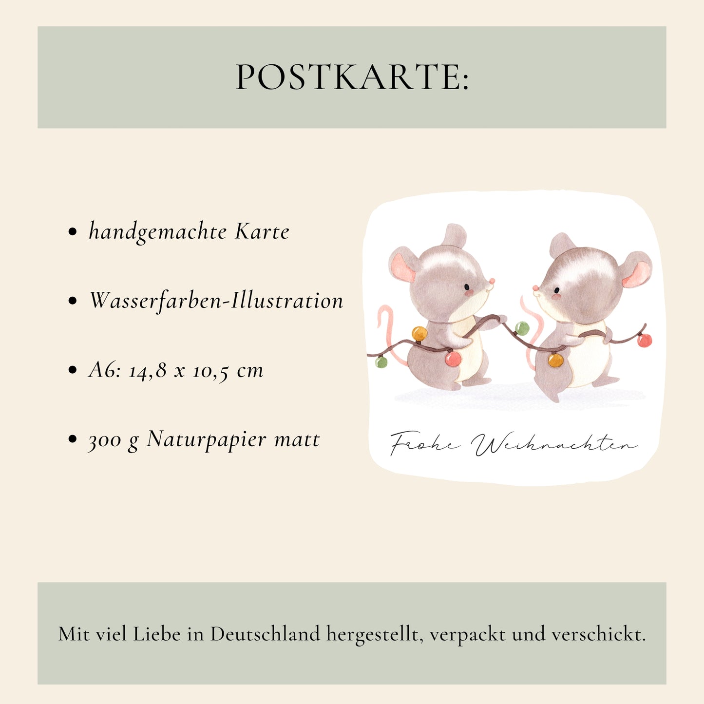 Weihnachtskarte Mäuse & Lichterkette Frohe Weihnachten A6