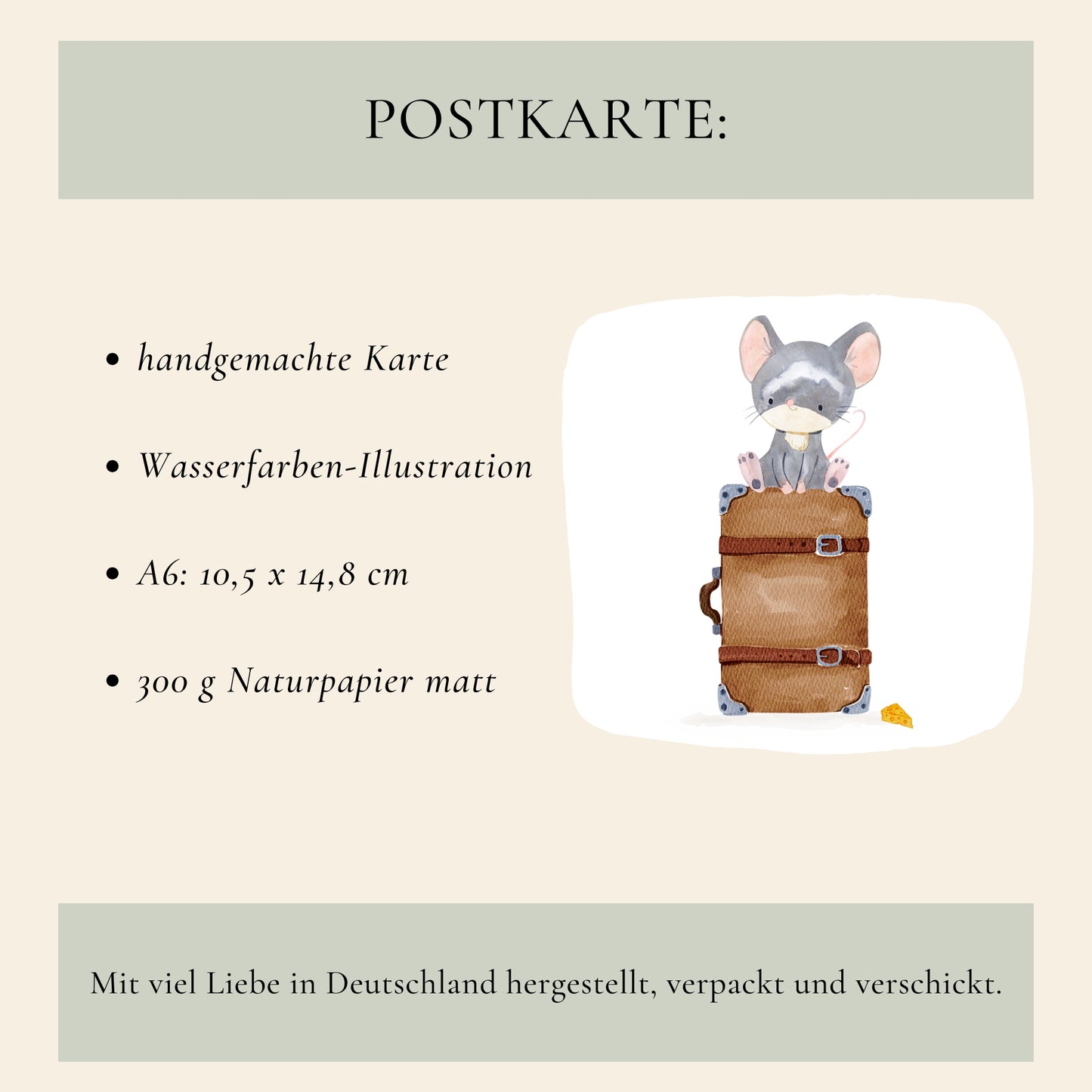 Personlisierte Gute Reise Karte Maus & Koffer A6