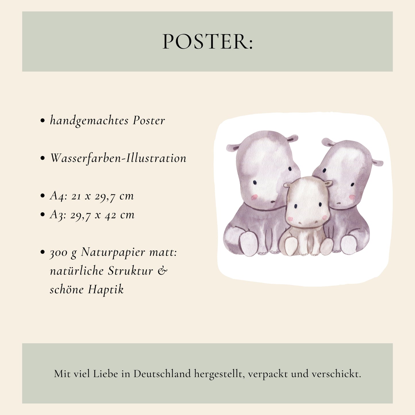 Poster Familie Flusspferd A4 & A3
