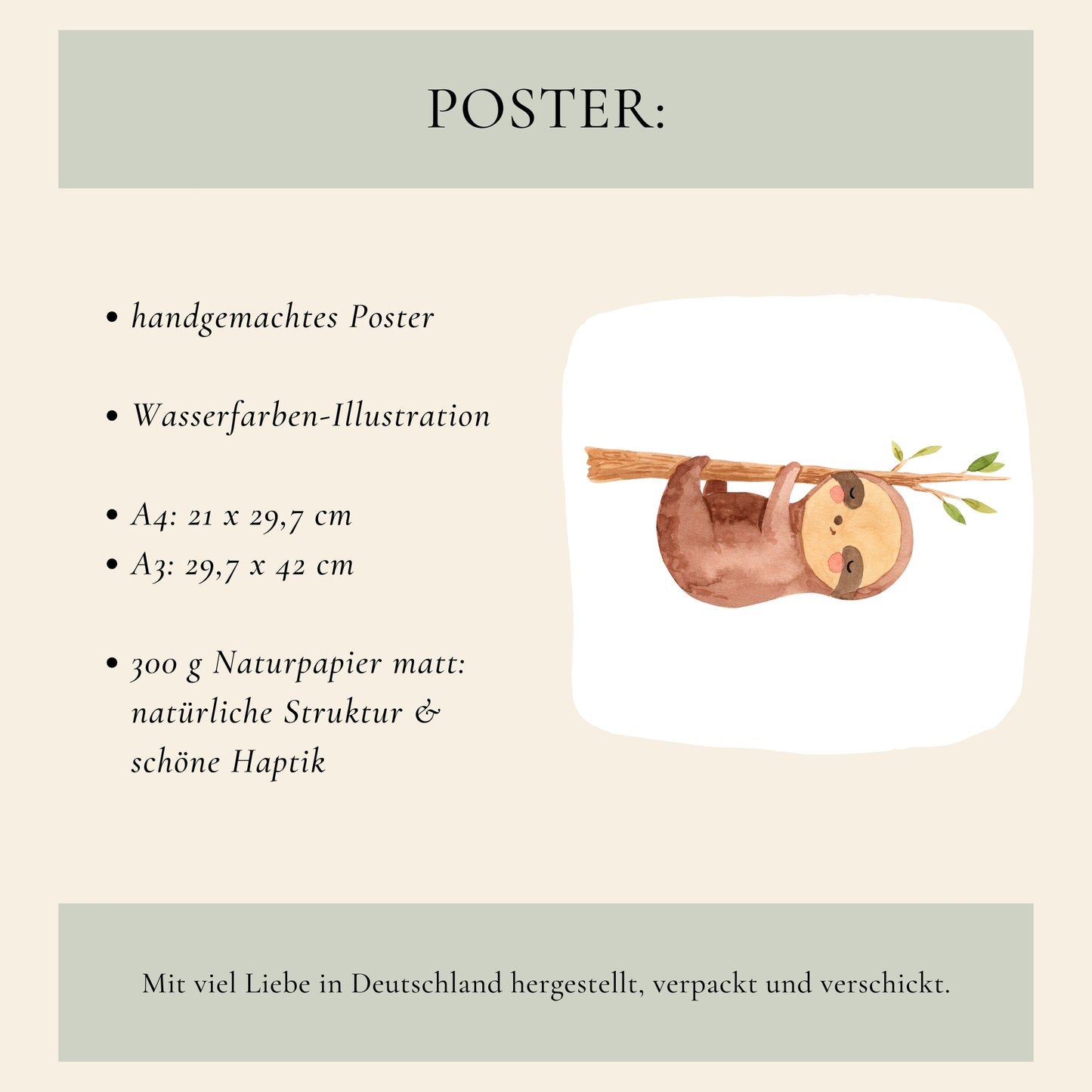 Poster Faultier kopfüber A4 & A3