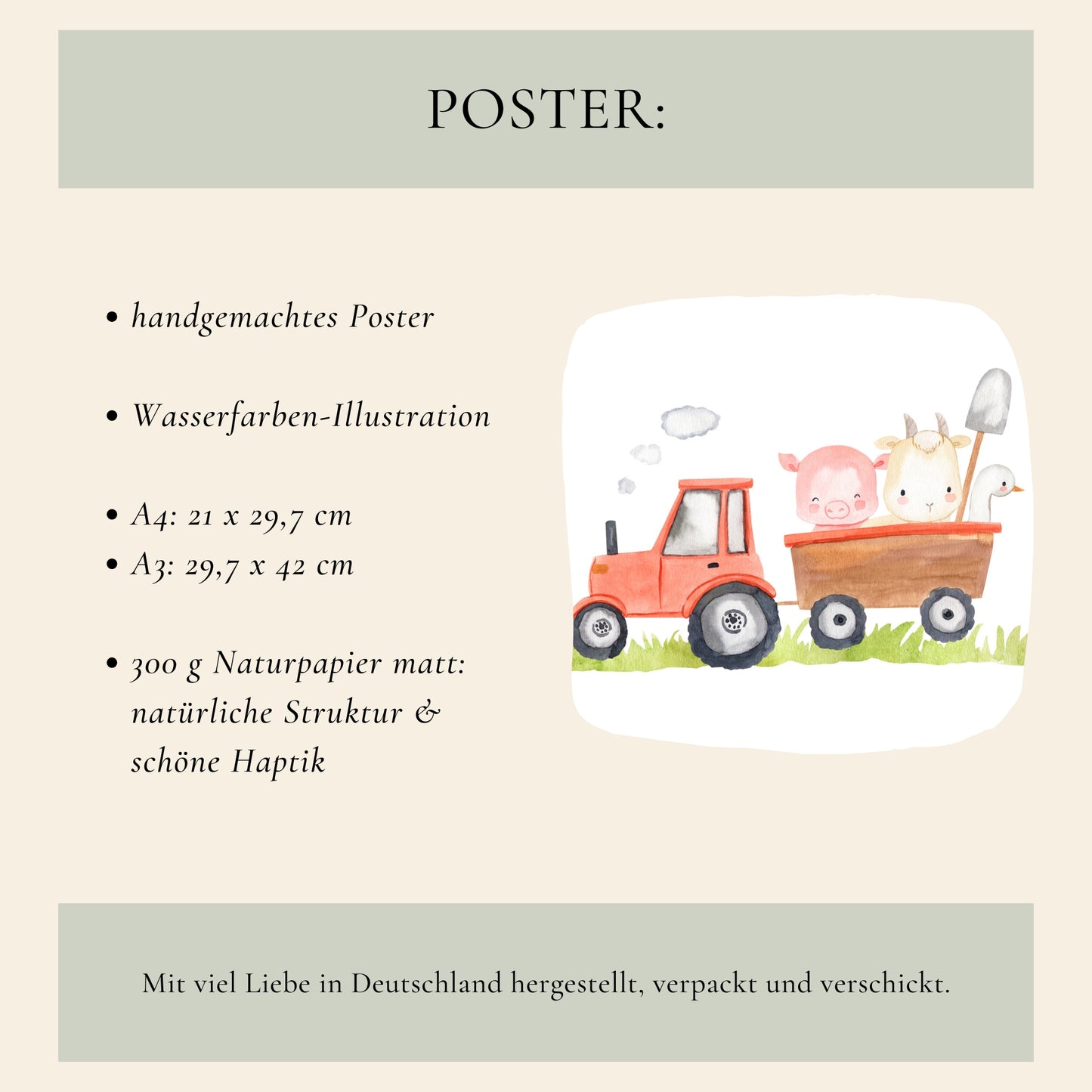 Poster Bauernhof: Traktor und Tiere A3 & A4