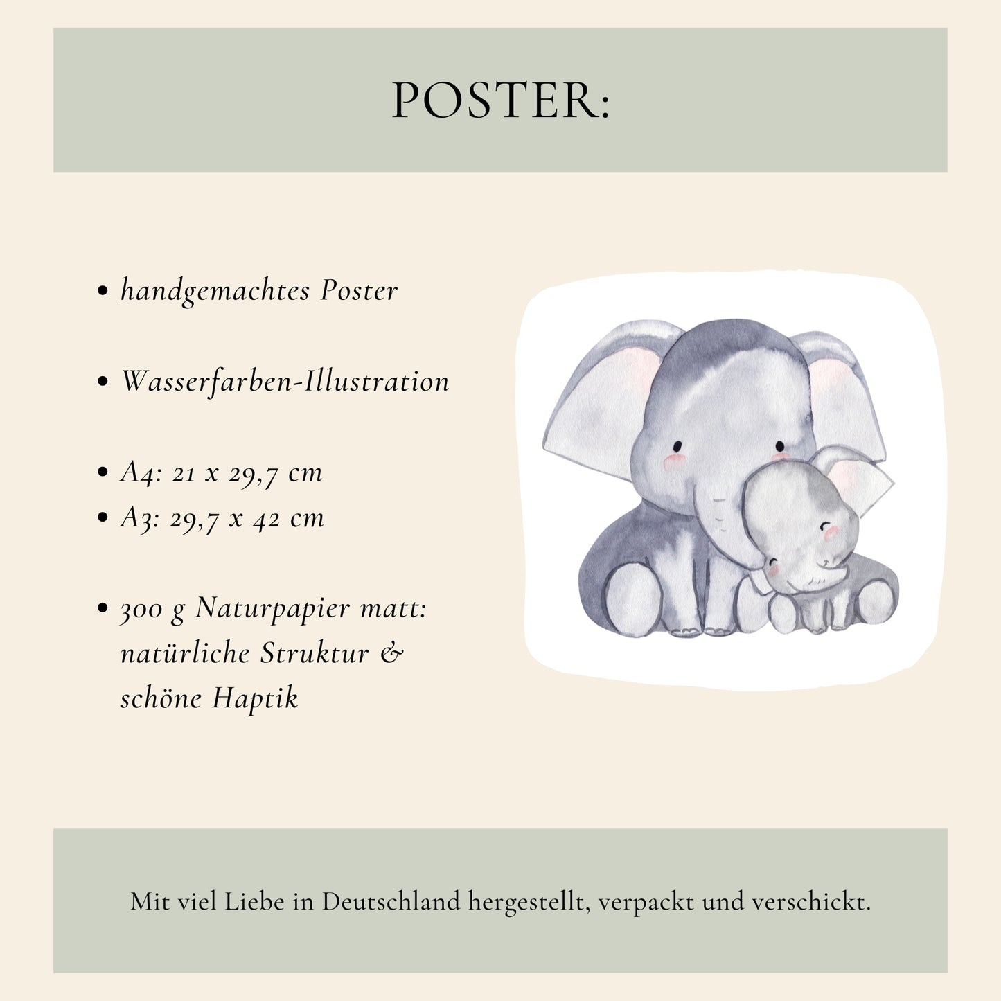 Poster Mama Elefant und Baby A4 & A3