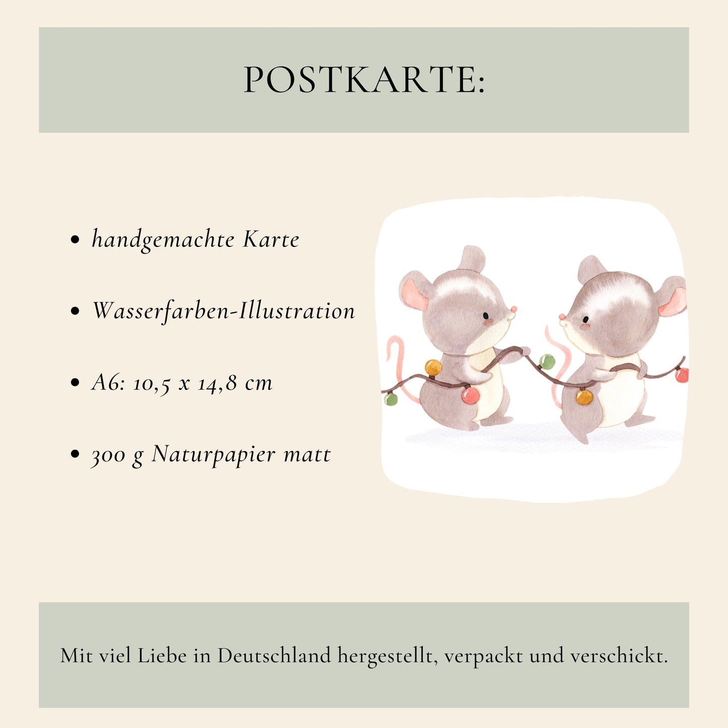 Weihnachtskarte Mäuse & Lichterkette A6