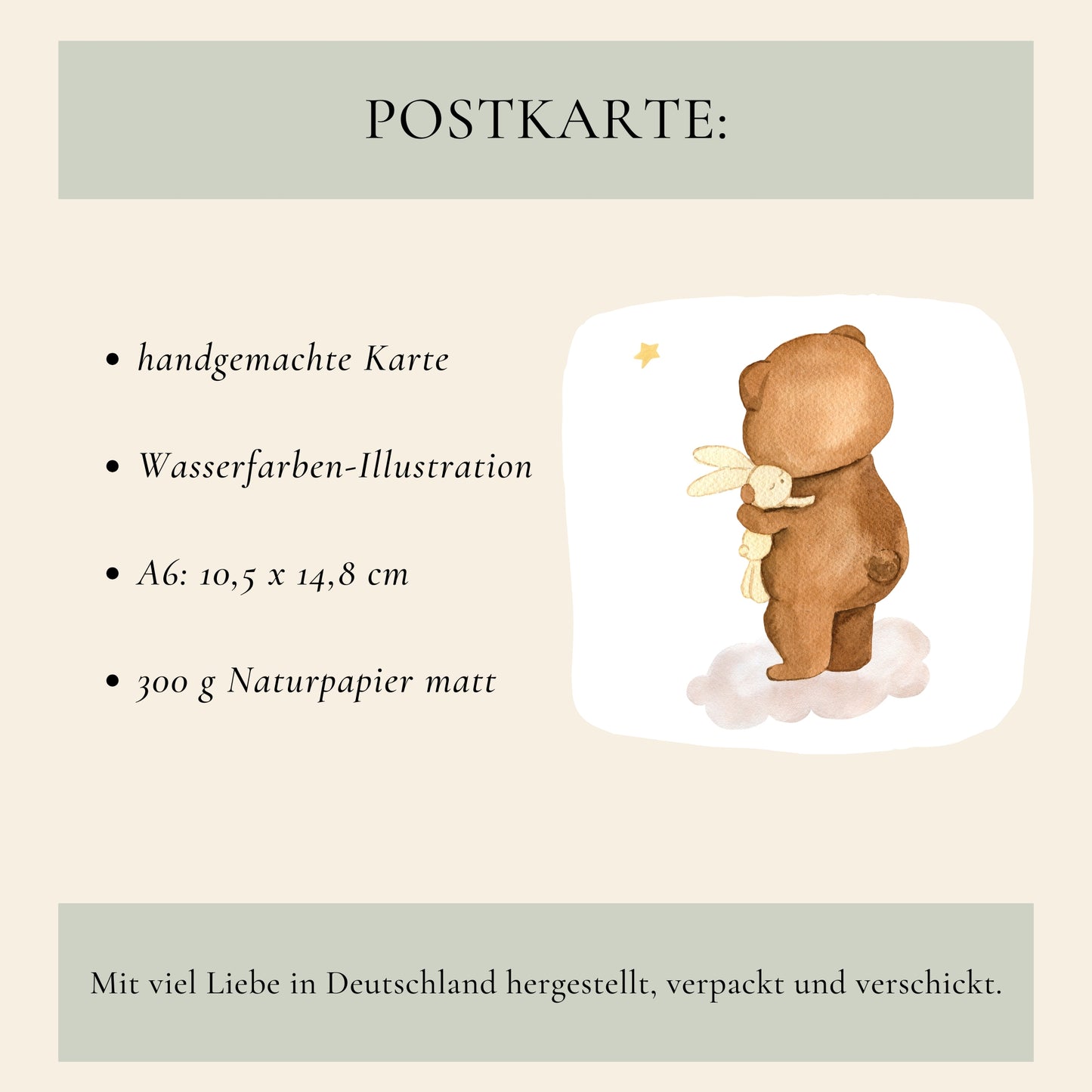 Karte Kleiner Bär & Kuscheltier auf Wolke A6