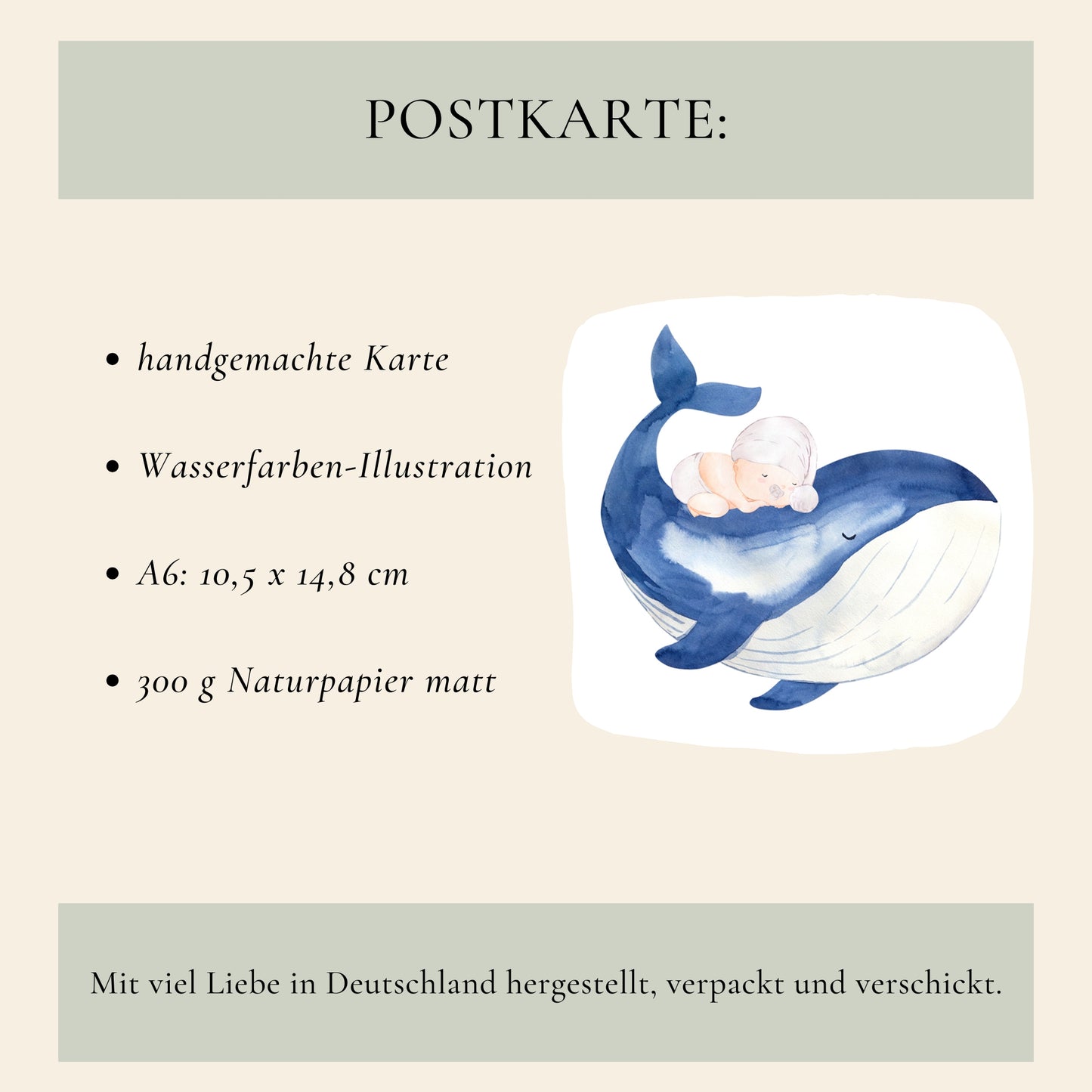 Personalisierte Geburtskarte Baby & Wal A6