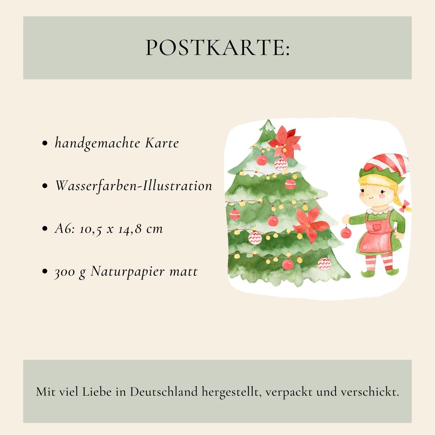 Weihnachtskarte Elfen & Weihnachtsbaum Frohe Weihnachten A6