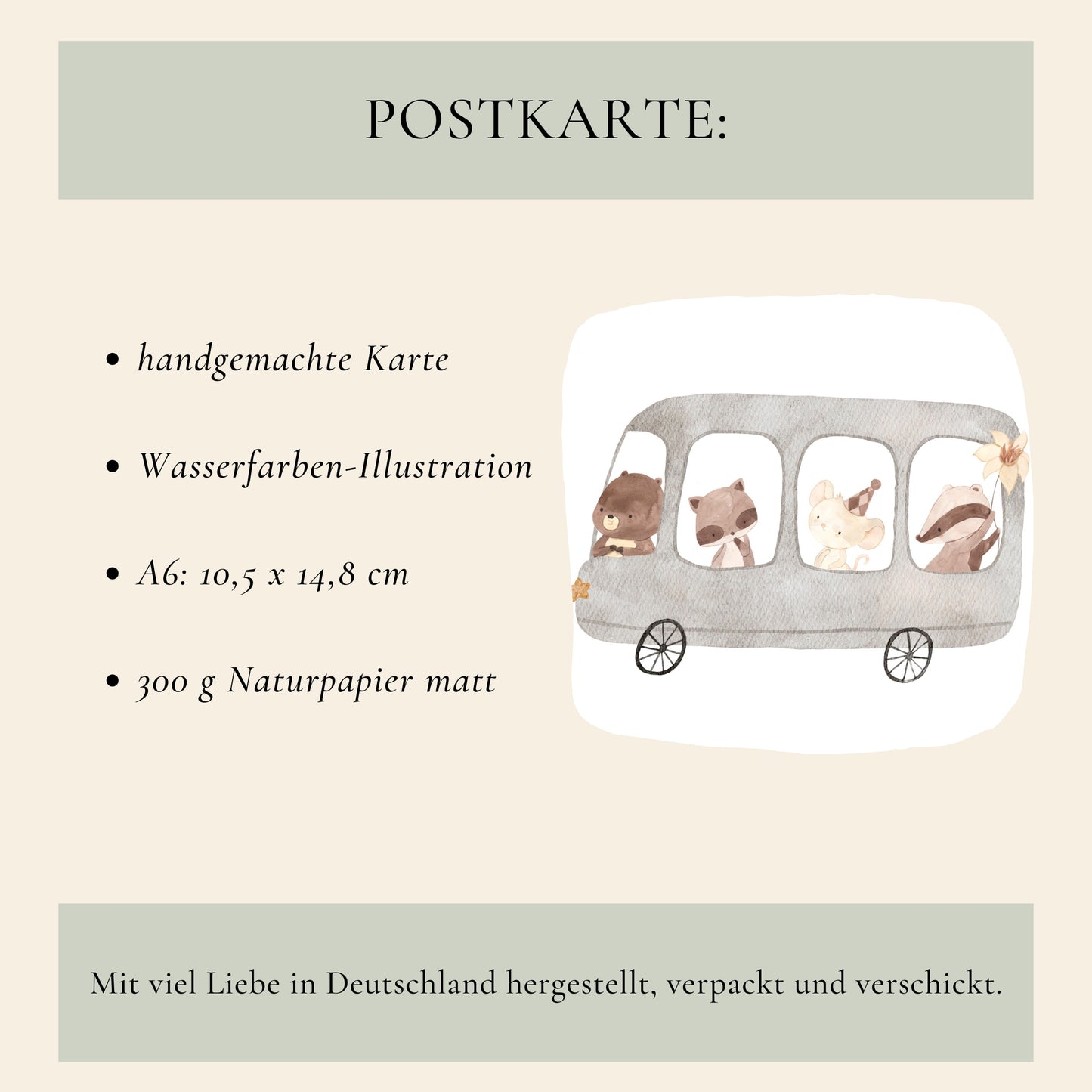 Karte Geburtstag Bus der Tiere A6