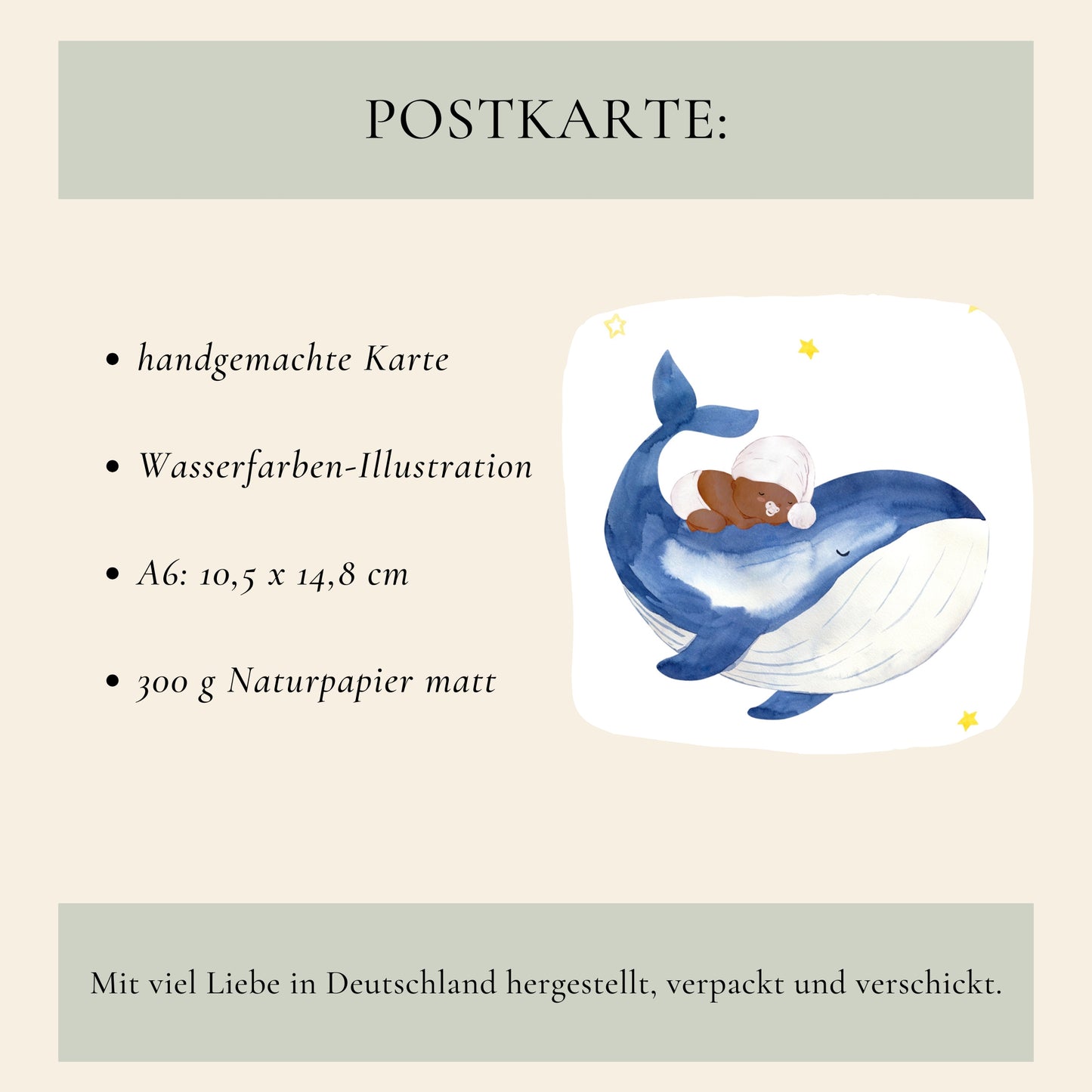 Personalisiert Geburtskarte Baby & Wal A6
