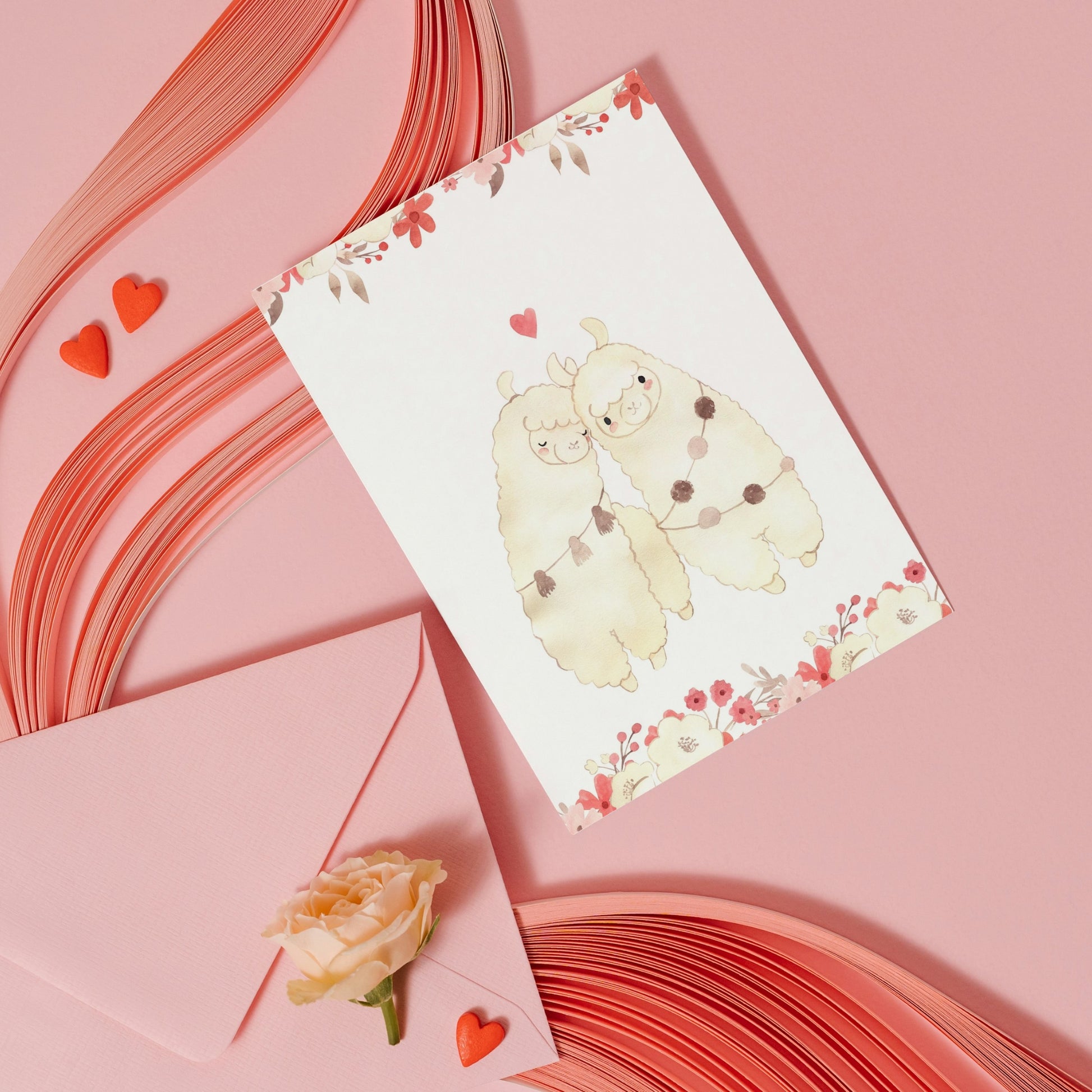 Karte Alpaka Liebe A6: Eine Postkarte mit einem zauberhaftem Alpakamotiv. Perfekt für liebe Grüße oder Glückwünsche zur Hochzeit oder Verlobung.