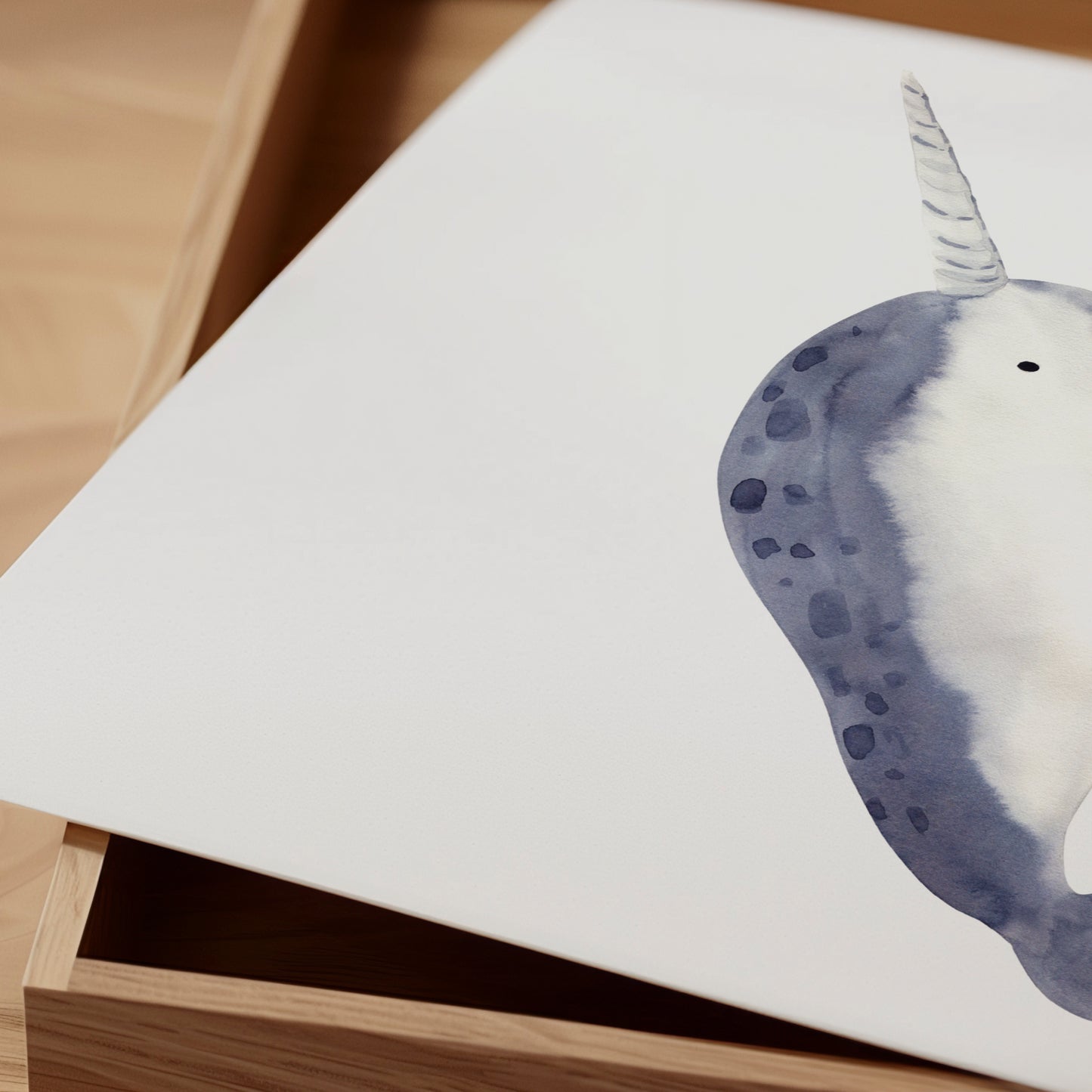 Poster Narwal A4 & A3 handgemalter Aquarell Narwal auf hochwertigem, mattem Naturpapier, perfekt für Kinderzimmerdeko oder als Geschenk.