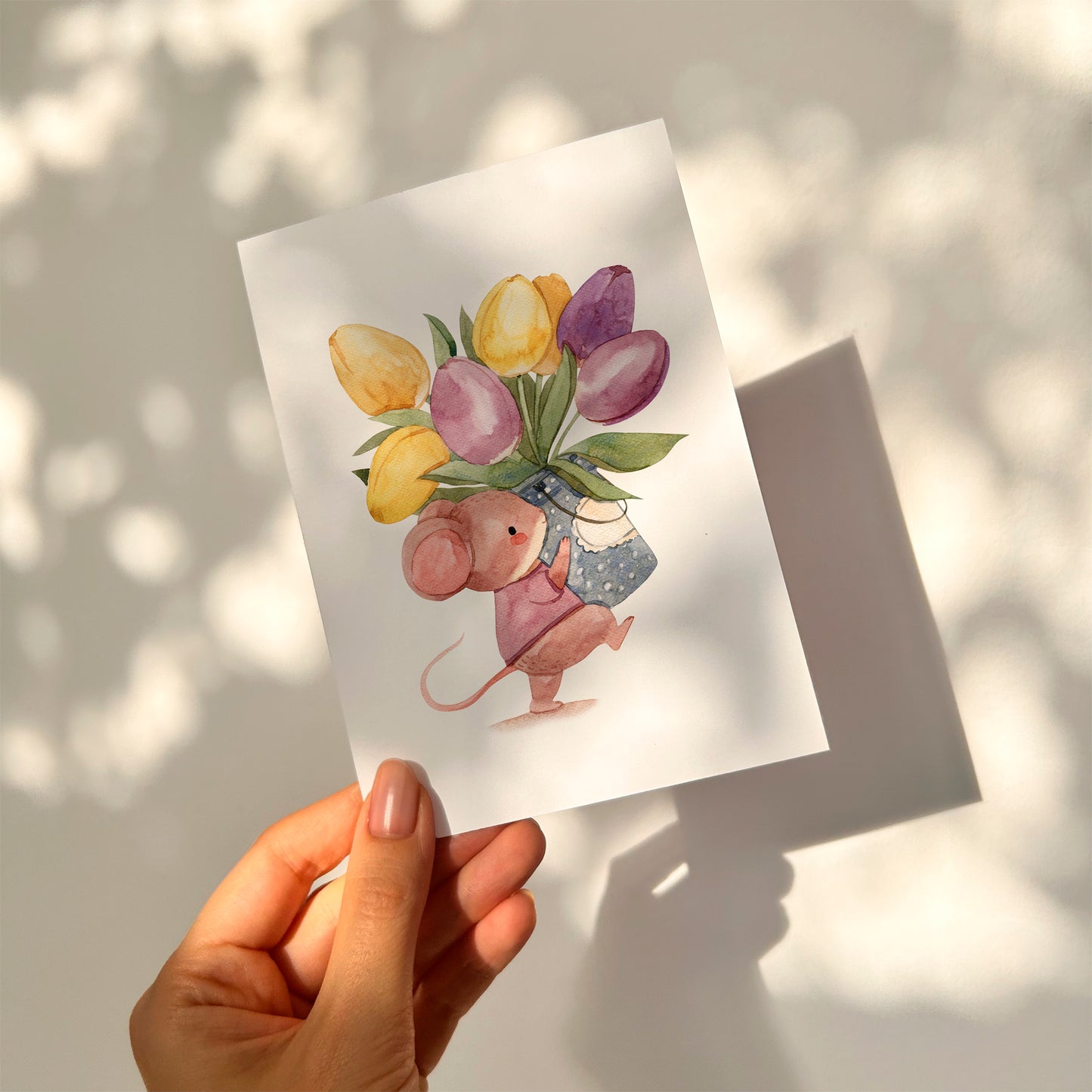 Karte Maus mit Tulpen A6