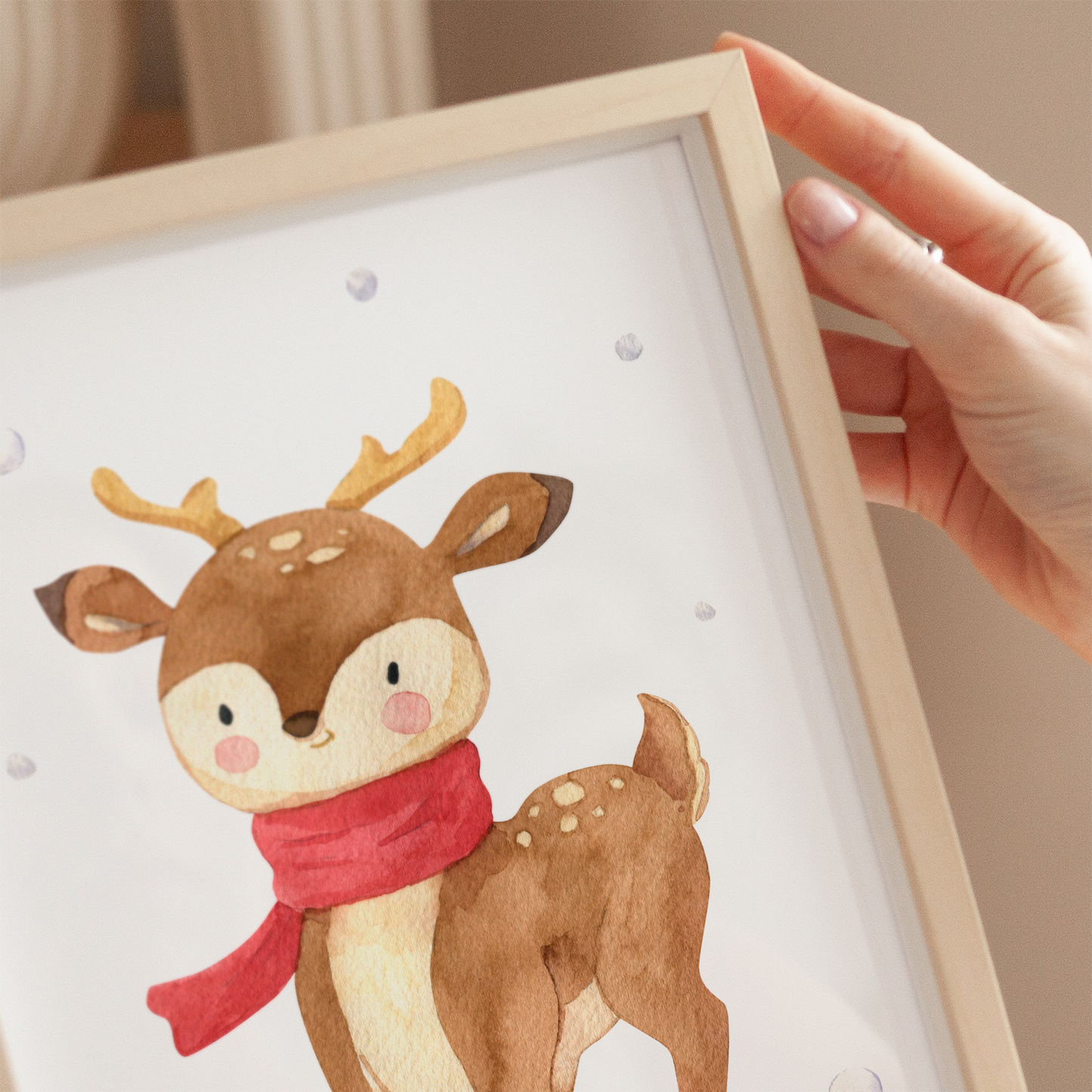 Weihnachtsposter Reh mit Schal A3, A4 & A5