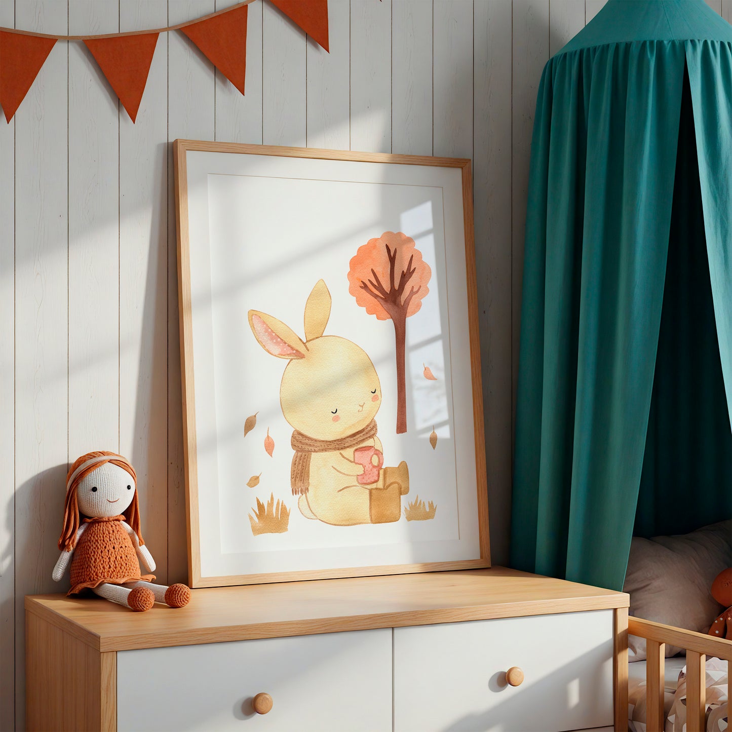 Poster Hase mit Tee & Herbstlaub A4 & A3