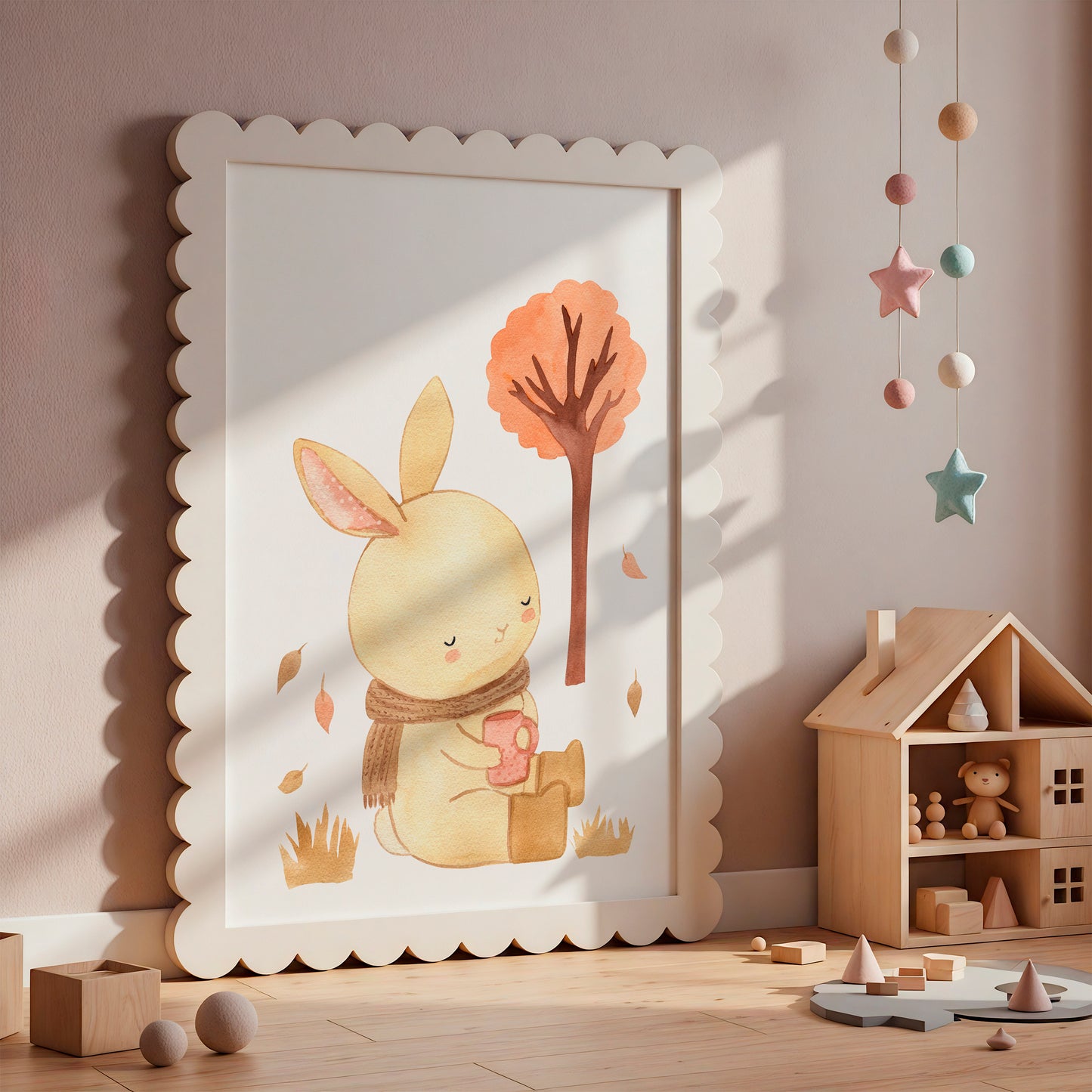Poster Hase mit Tee & Herbstlaub A4 & A3