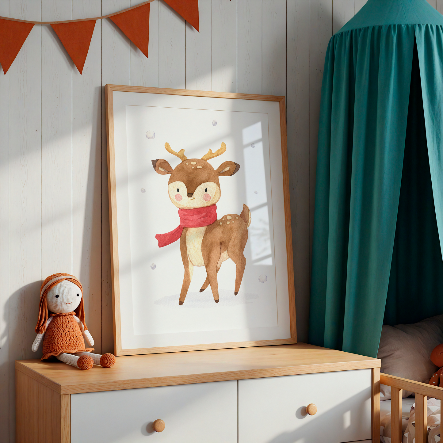 Weihnachtsposter Reh mit Schal A3, A4 & A5