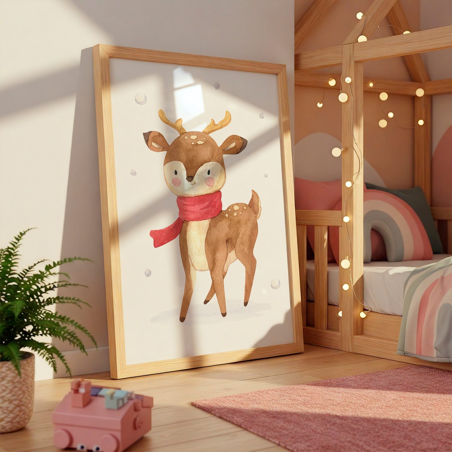 Weihnachtsposter Reh mit Schal A3, A4 & A5