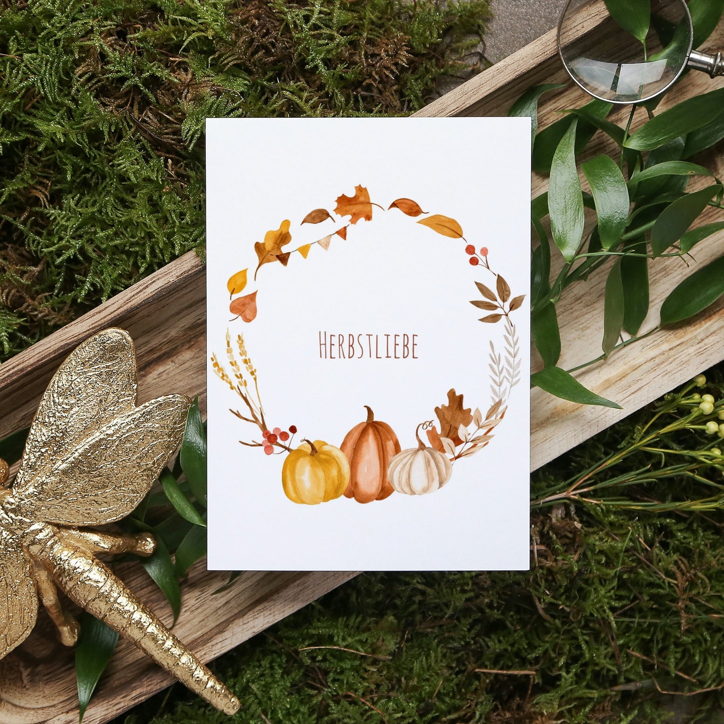 Karte Herbstliebe Herbstkranz & Kürbis A6