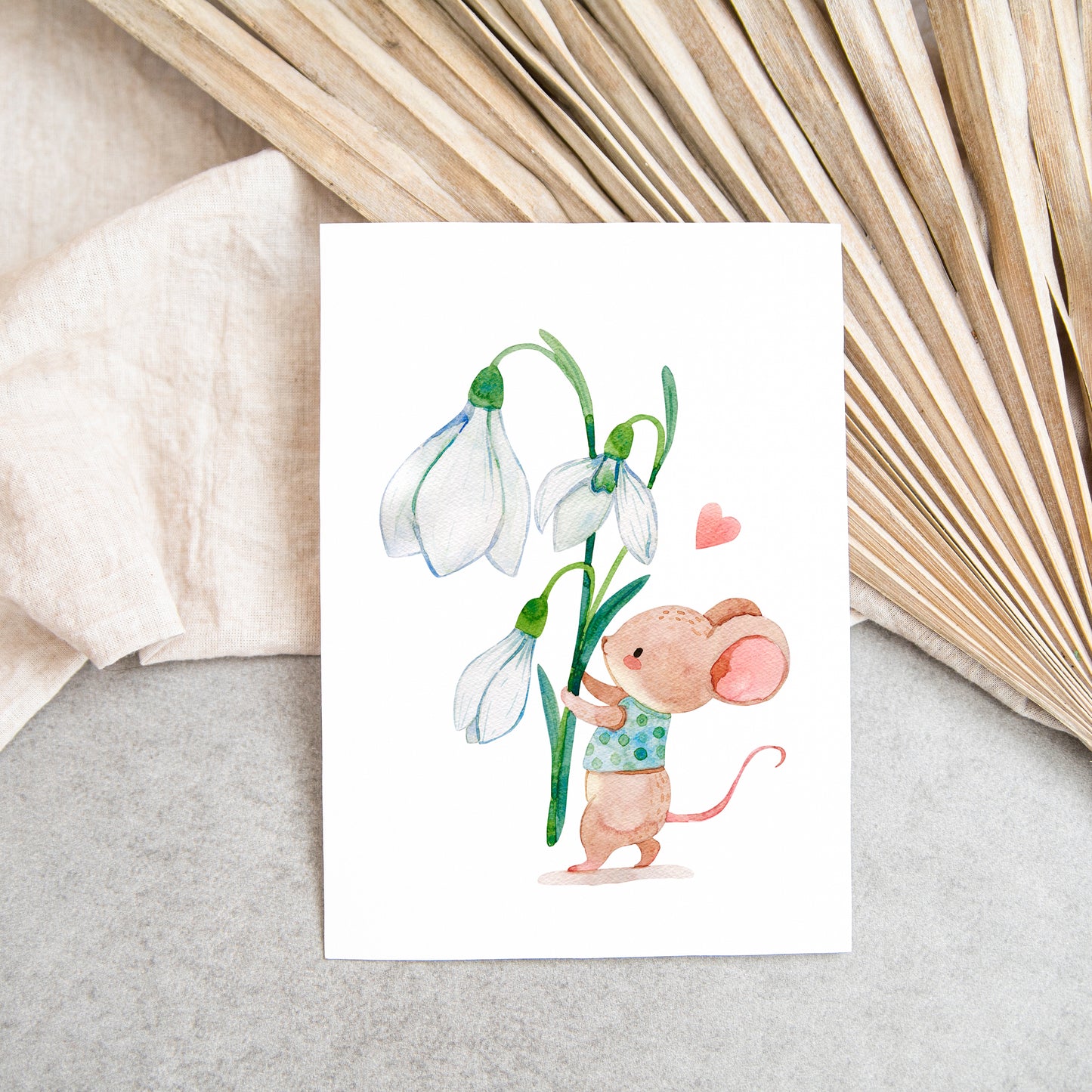 Karte Maus mit Schneeglöckchen A6