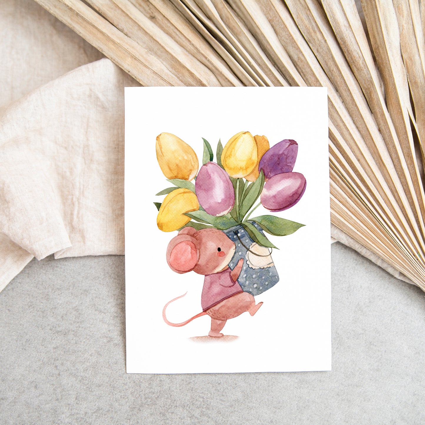 Karte Maus mit Tulpen A6