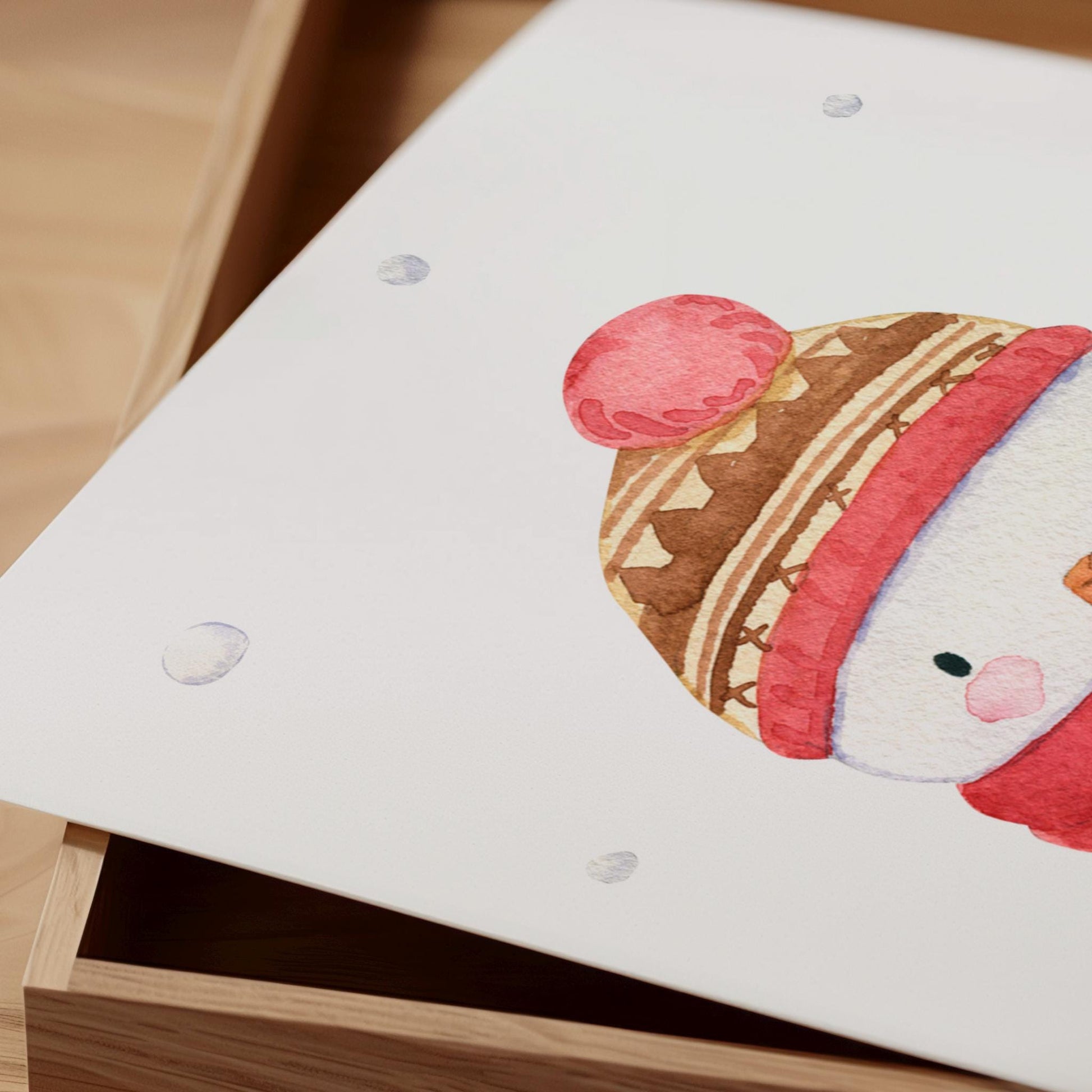 Weihnachtsposter Schneemann A3, A4 & A5, handgemalte Illustration von Schneemann auf hochwertigem Naturpapier, ideal als Kinderzimmerdeko oder Weihnachtsgeschenk.