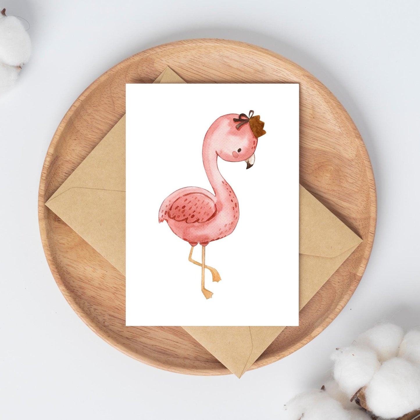 Karte Flamingo Vintage A6 mit pinkem Flamingo und Krone auf hochwertigem Naturpapier, perfekt als Glückwunsch- oder Grußkarte.