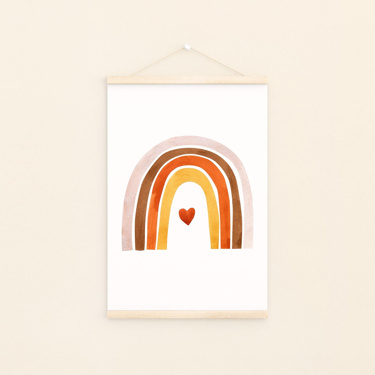 Poster Regenbogen mit Herz A4 & A3, mit einen Aquarell-Regenbogen mit Herz im Boho-Stil, ideal für Kinderzimmerdeko. Gedruckt auf hochwertigem, mattem Naturpapier.