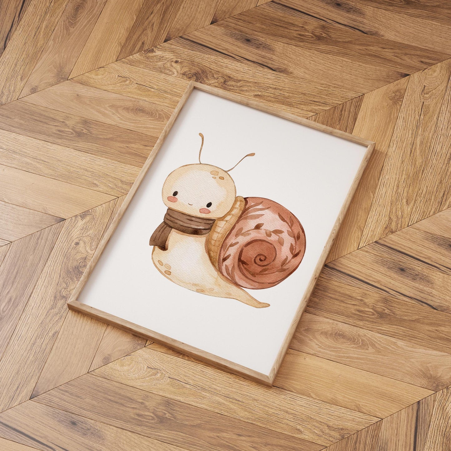 Poster Schnecke Vintage A3 & A4: Handgemaltes Schneckenmotiv auf hochwertigem Naturpapier, ideal als Kinderzimmerdeko oder Geschenk, erhältlich in den Größen A3 und A4.