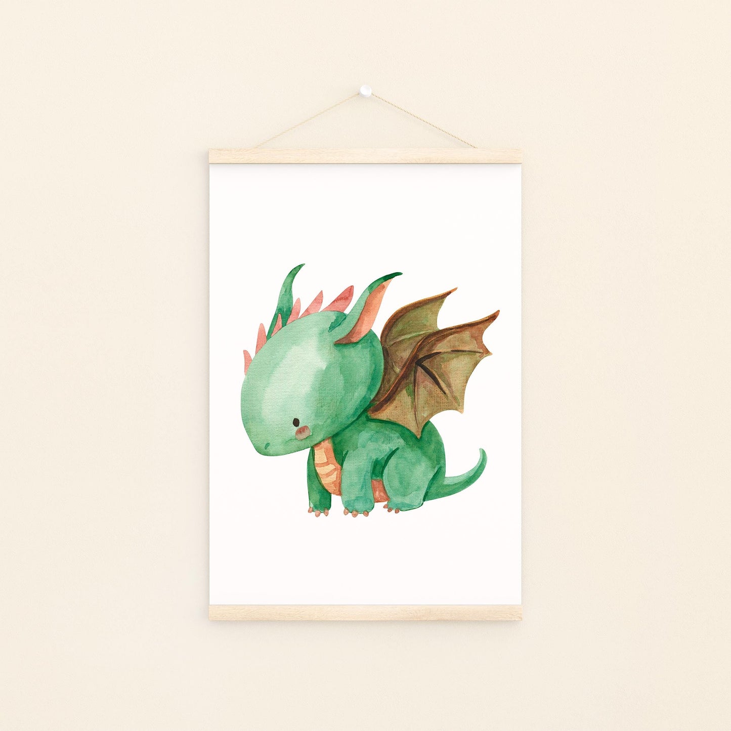 Poster Baby-Feuerdrache A3 & A4 niedlicher grüner Drache in Aquarelloptik, ideal für Kinderzimmerdekoration oder als Geschenk, gedruckt auf hochwertigem Naturpapier. An Bildleiste