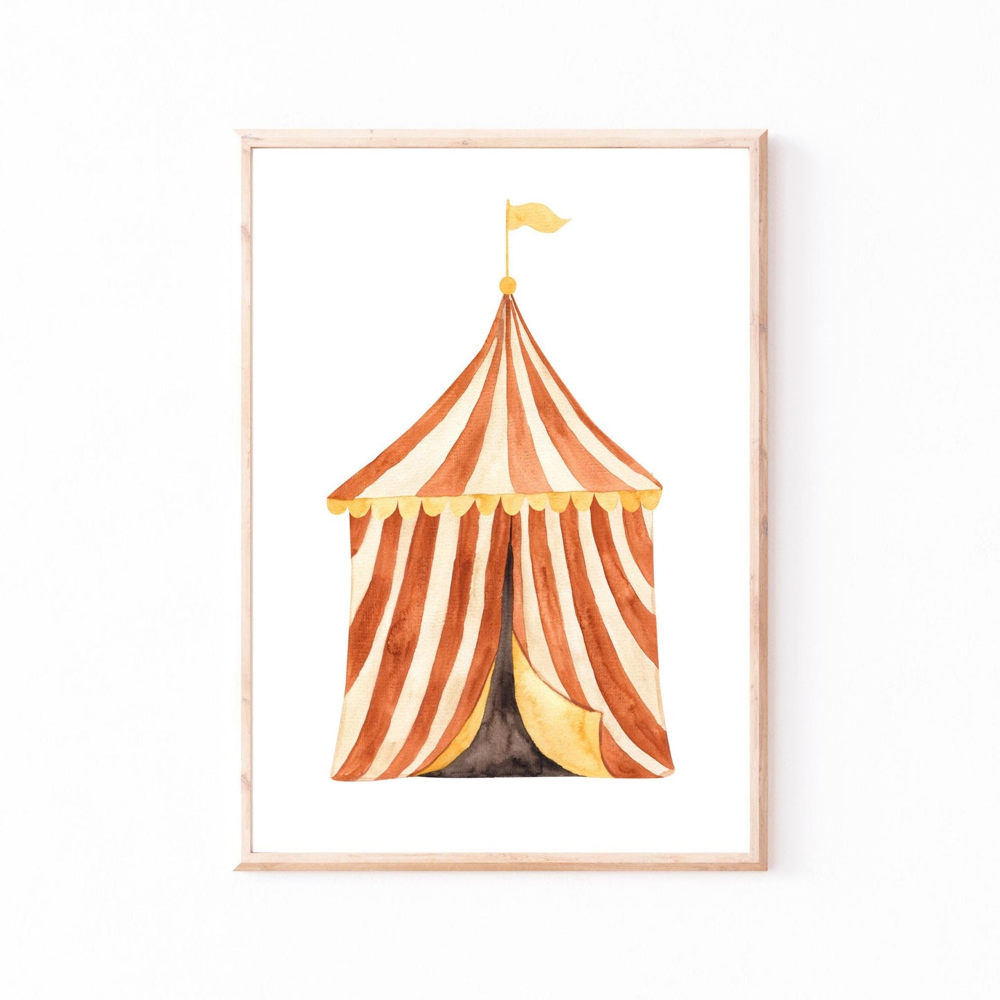 Poster Zirkuszelt A3 & A4 zeigt ein Aquarell eines Zirkuszelts. Ideal für Kinderzimmerdeko, auf hochwertigem, mattem Naturpapier gedruckt.
