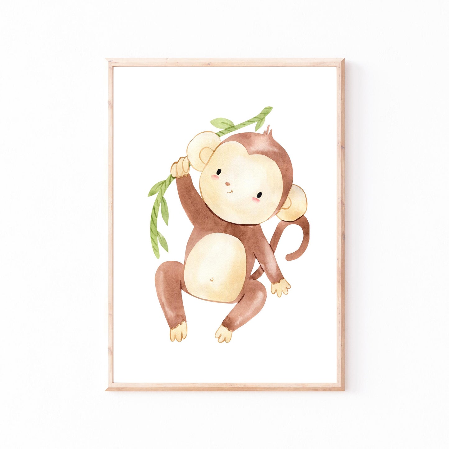Posterset Kinderzimmer Affen A3 & A4 zeigt niedlichen Affen-Cartoon, ideal als Kinderzimmerdeko. Hochwertiger Druck auf 300g Naturpapier, erhältlich einzeln oder im Set.