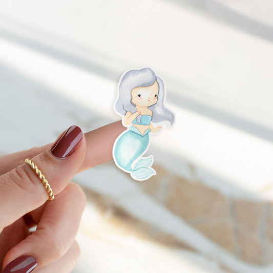 Finger mit Sticker Meerjungfrau grau in Pastelltönen, handgemalt und spritzfest, ideal für Bullet Journals oder Handyhüllen.