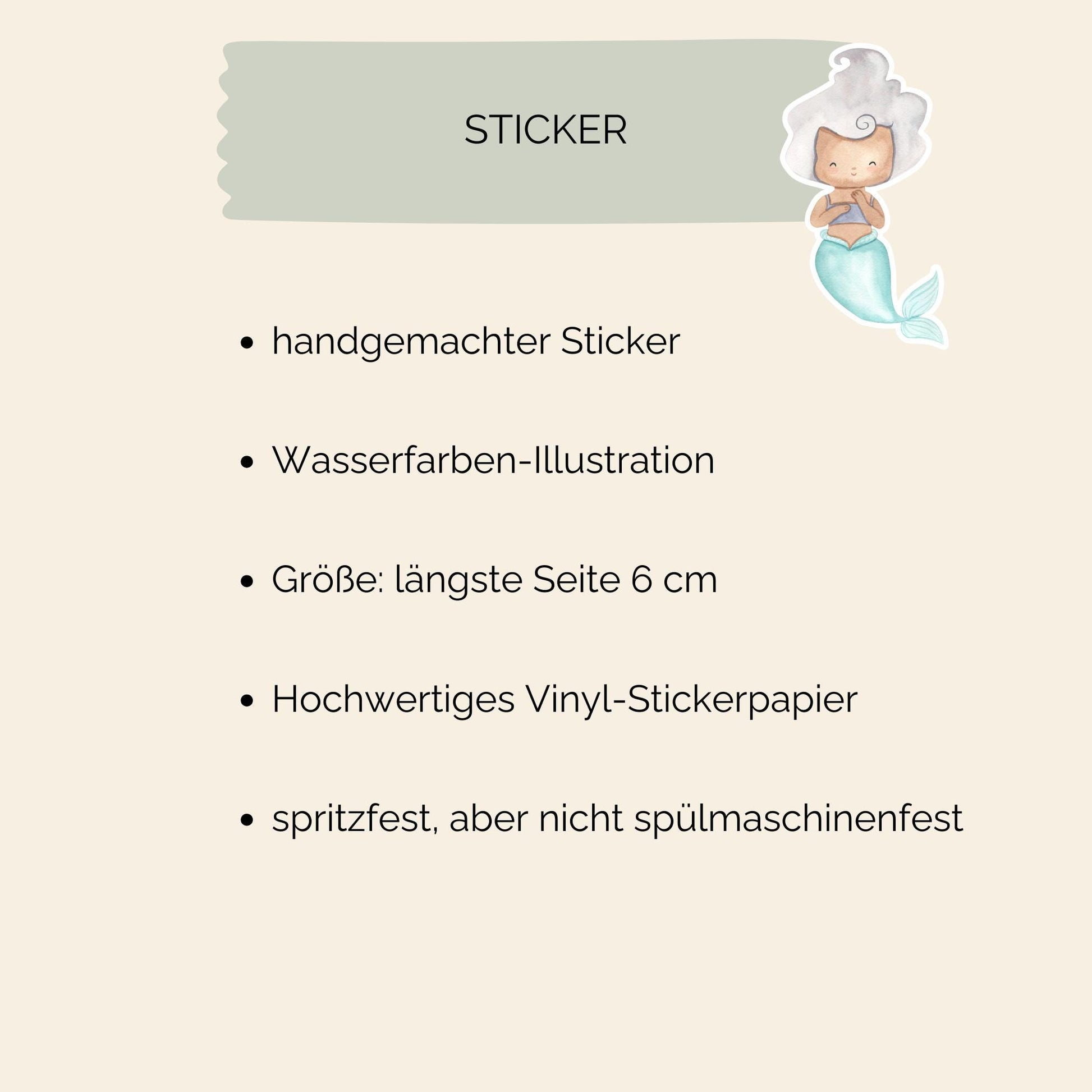 Sticker Meerjungfrau silber zeigt eine handgemalte Meerjungfrau im Cartoon-Stil auf hochwertigem Vinyl, ideal für kreative Dekorationen und langlebige Anwendungen.