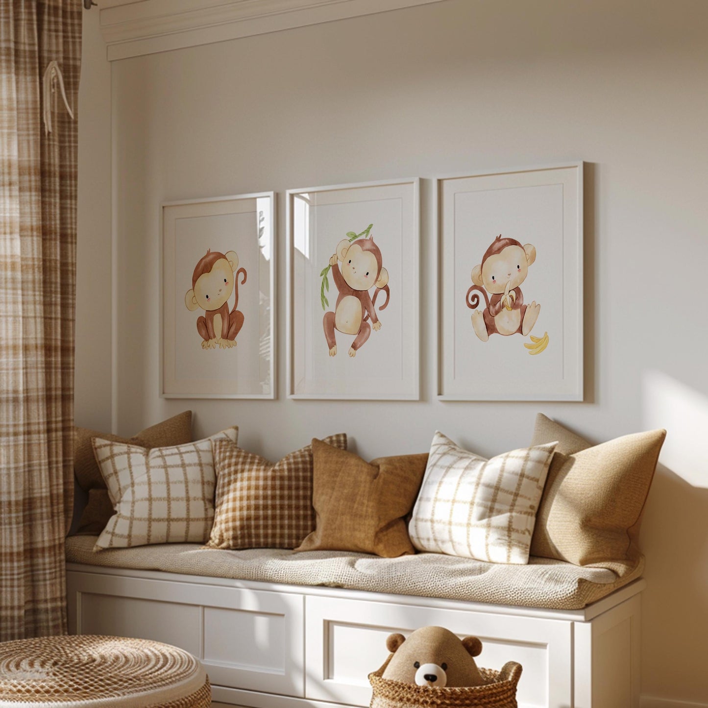 Posterset Kinderzimmer Affen A3 & A4 mit niedlichen Affenmotiven, ideal als Kinderzimmerdeko oder Geschenk, auf hochwertigem, mattem Naturpapier gedruckt.
