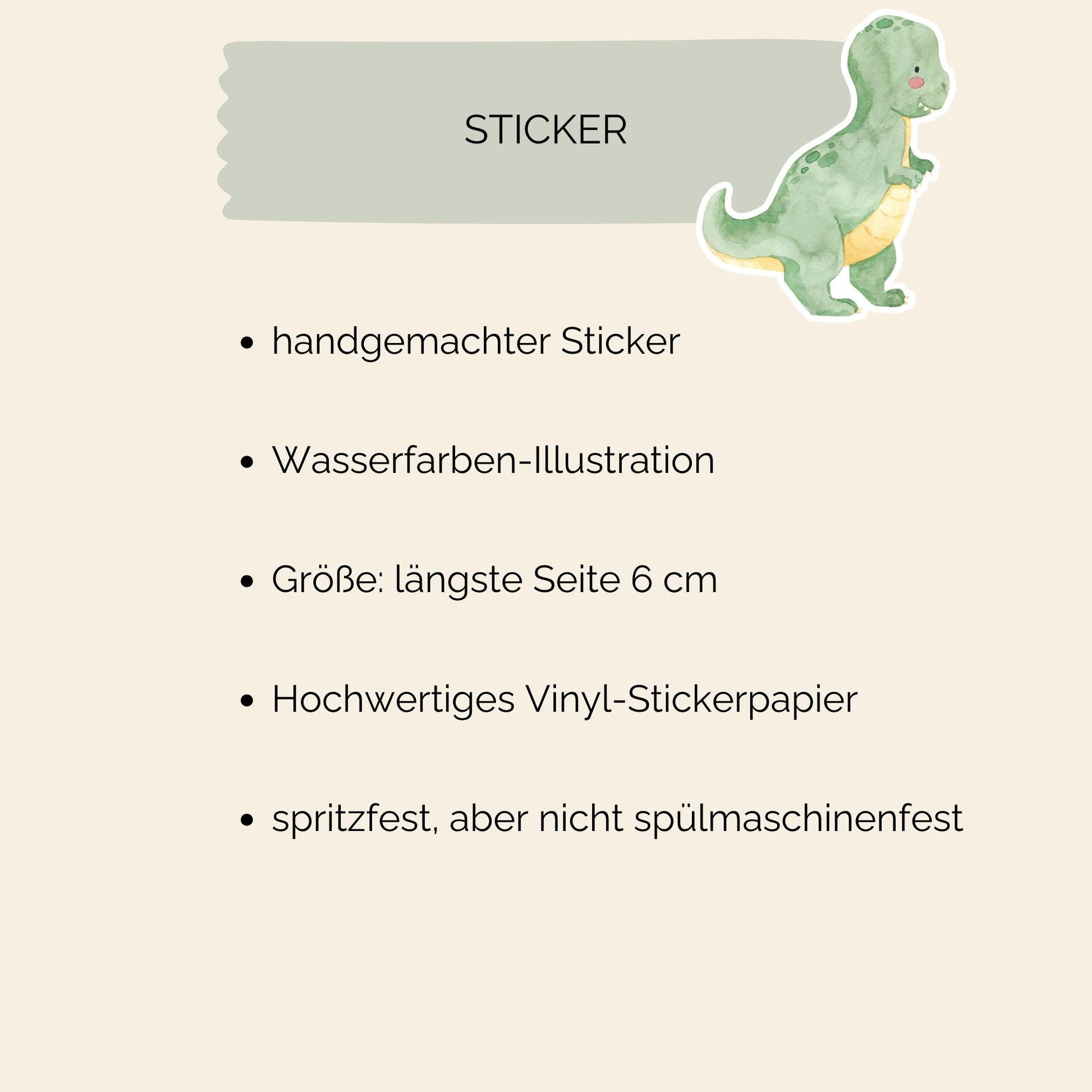 Sticker Dinosaurier Tyranno, ein cartoonartiger Dino-Aufkleber aus hochwertigem Vinyl, handgefertigt, spritzfest und langlebig, perfekt für Bullet Journals und mehr.