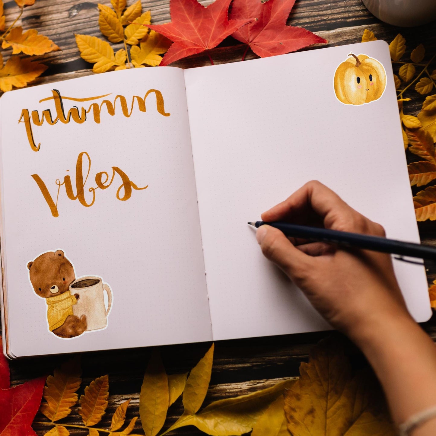 Sticker Bär & Kaffee: Handgemalter, langlebiger Vinyl-Aufkleber mit niedlichem Bären-Motiv, ideal für Bullet Journals und individuelle Dekorationen.