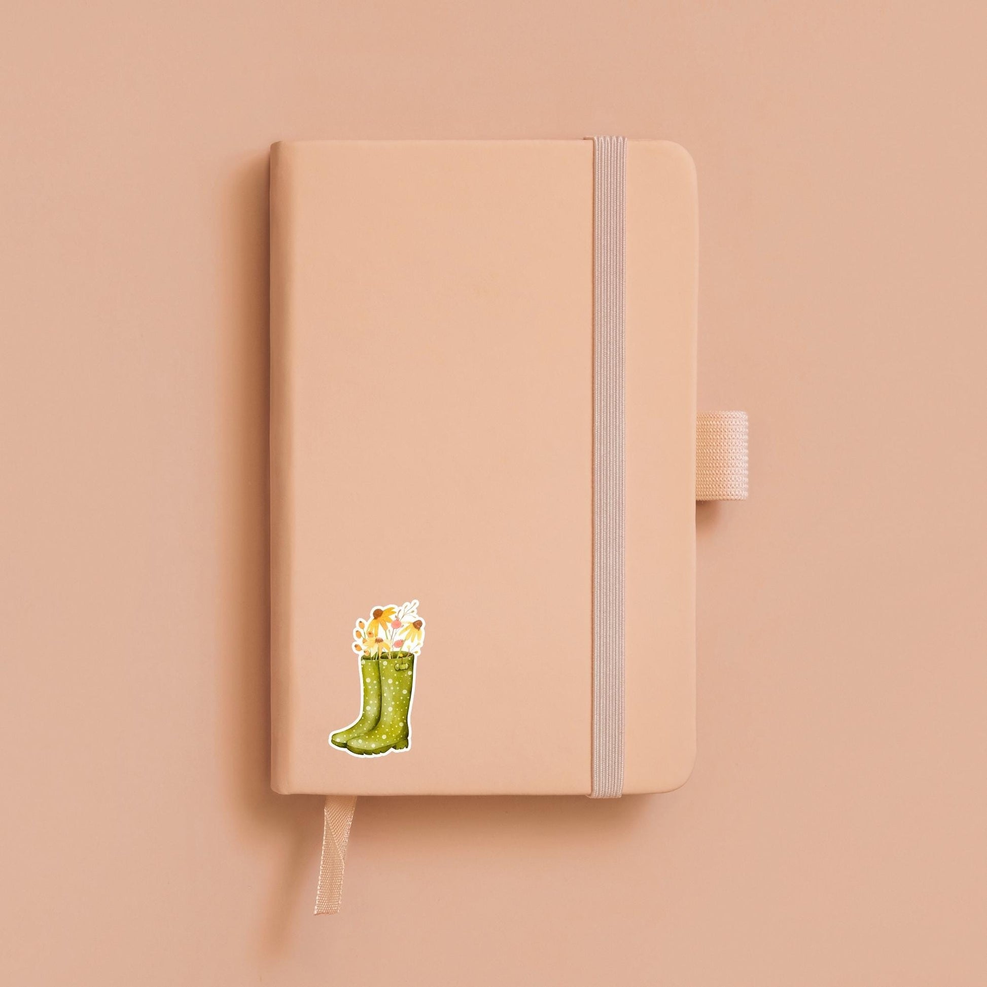 Sticker Herbstblumen auf einem Notizbuch, handgemalter Vinyl-Aufkleber, ideal für Bullet Journals und kreative Projekte, langlebig und spritzfest.