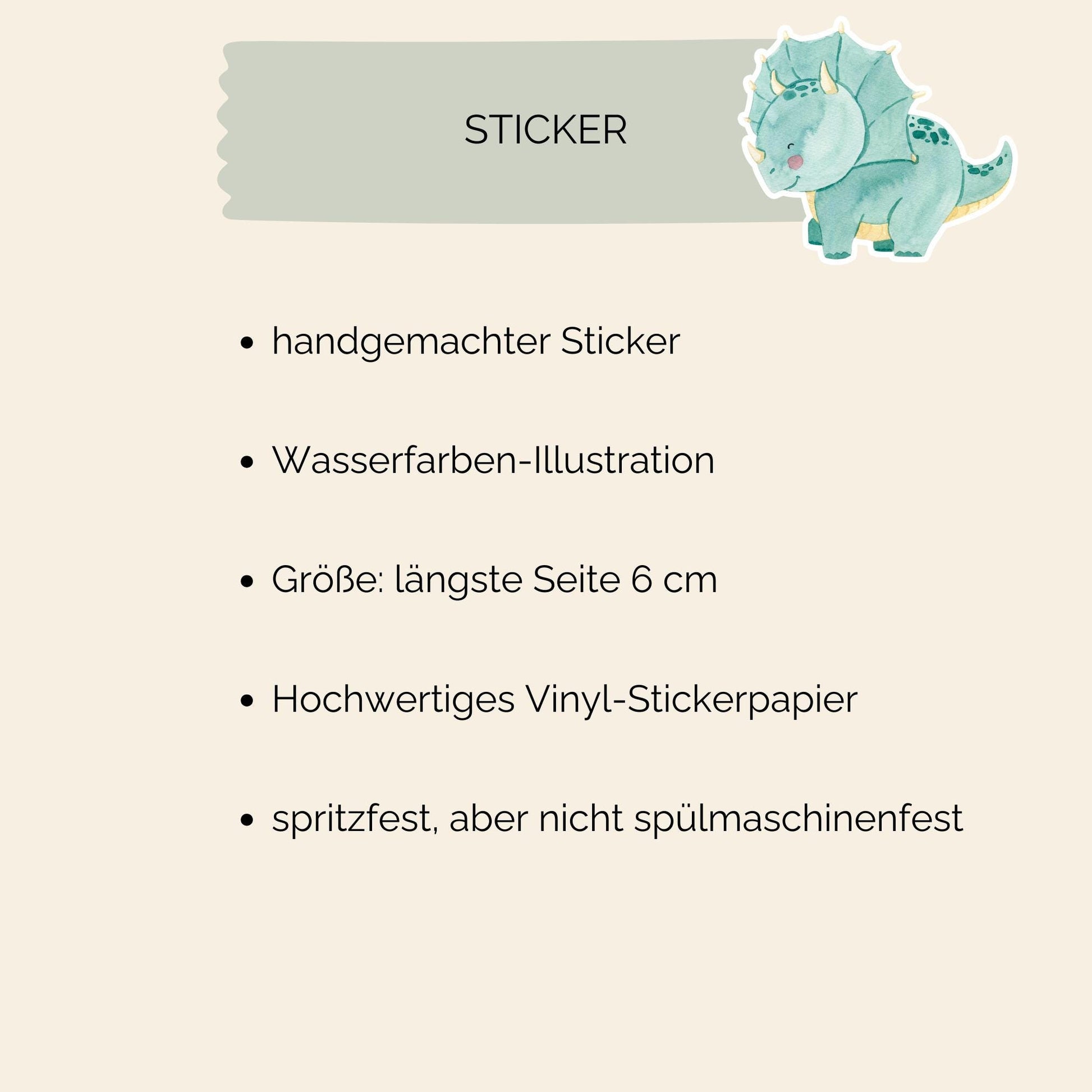 Sticker Dinosaurier Dreizack: Handgemalter blauer Dinosaurier-Aufkleber aus hochwertigem Vinyl, ideal für kreative Anwendungen auf Bullet Journals, Laptops und mehr.
