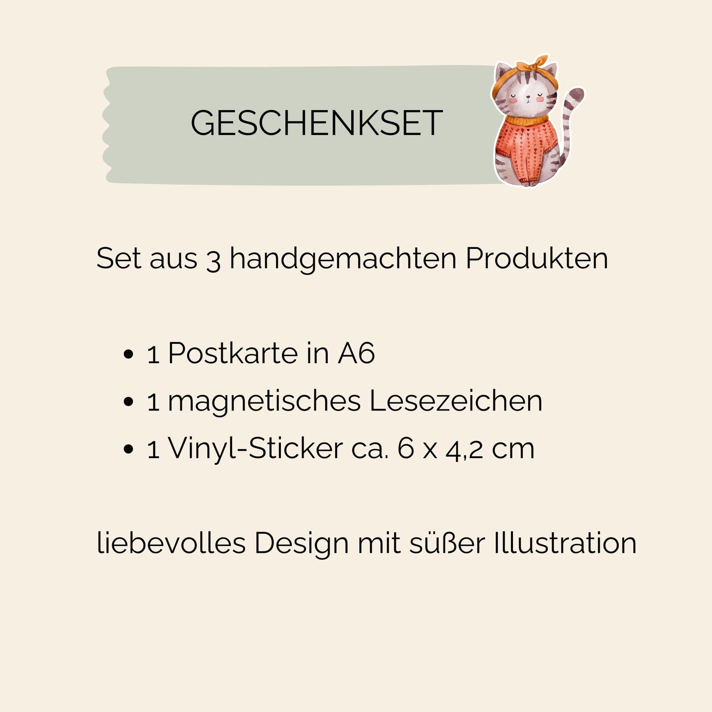 Geschenk-Set Katze 3-teilig