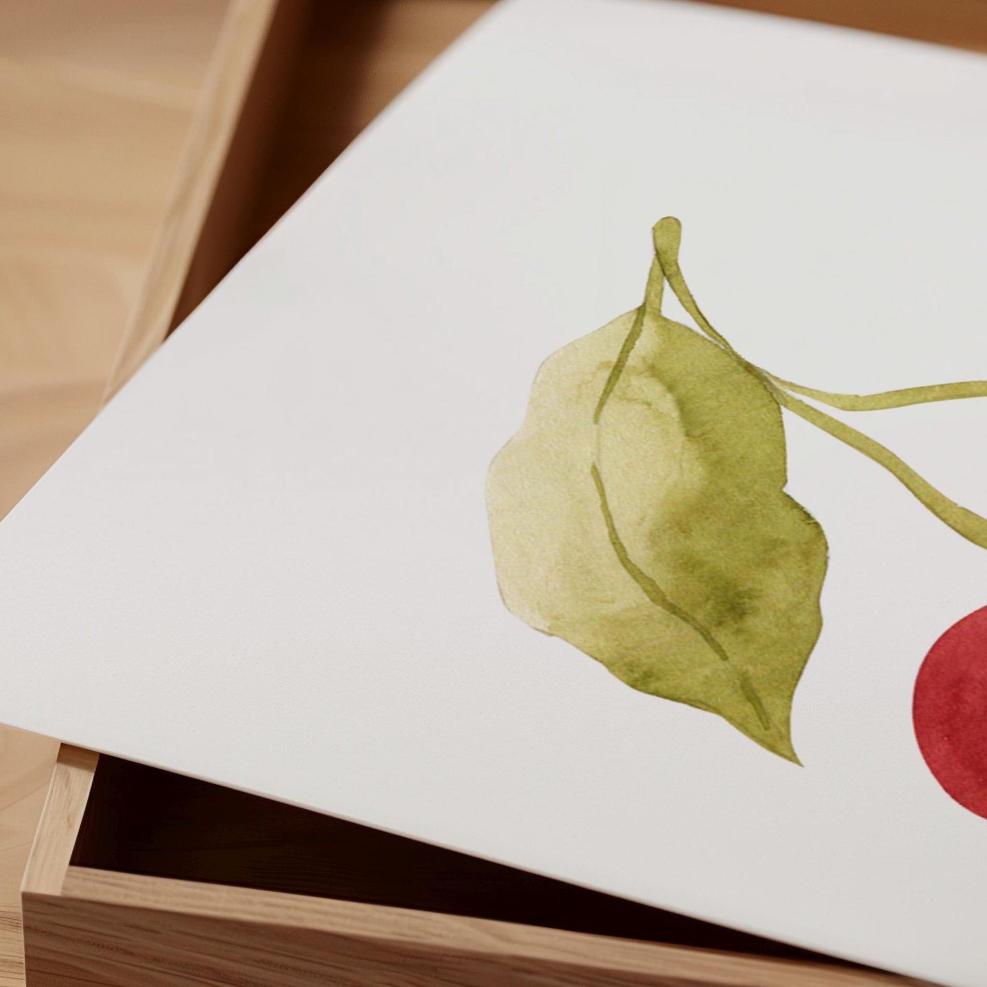 Poster Kirschen A5, A4 & A3 mit lächelnden Kirschen, ideal für fröhliche Kinderzimmerdeko. Gedruckt auf hochwertigem, mattem 300g Naturpapier. Rahmen nicht enthalten.