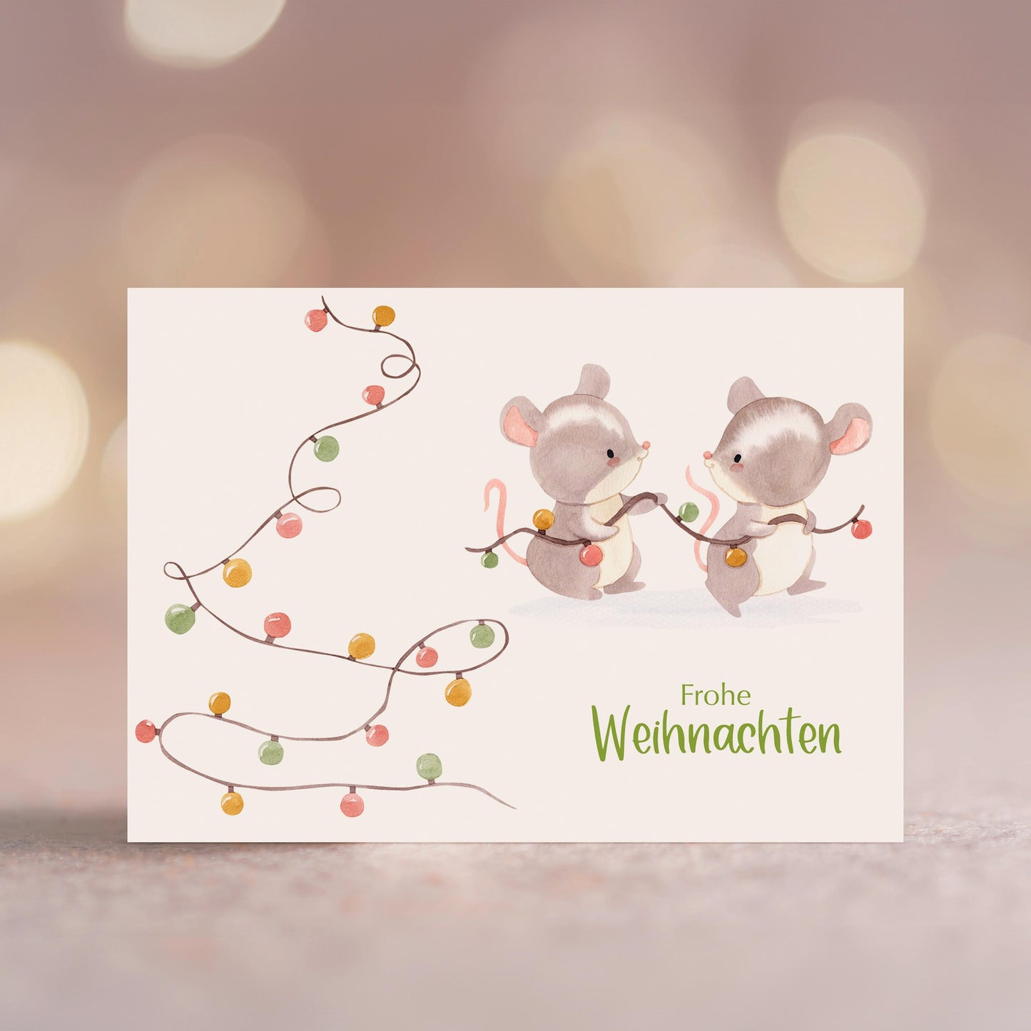 Weihnachtskarte Mäuse & Lichterkette Frohe Weihnachten A6
