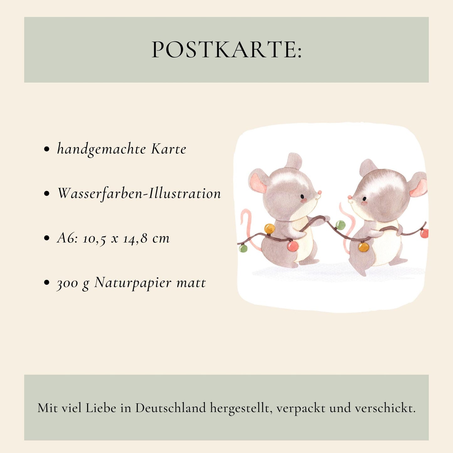 Weihnachtskarte Mäuse & Lichterkette Frohe Weihnachten A6