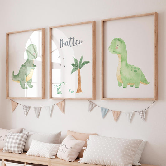 Namensposter personalisiert 3er Set: Dinosaurier A4 & A3