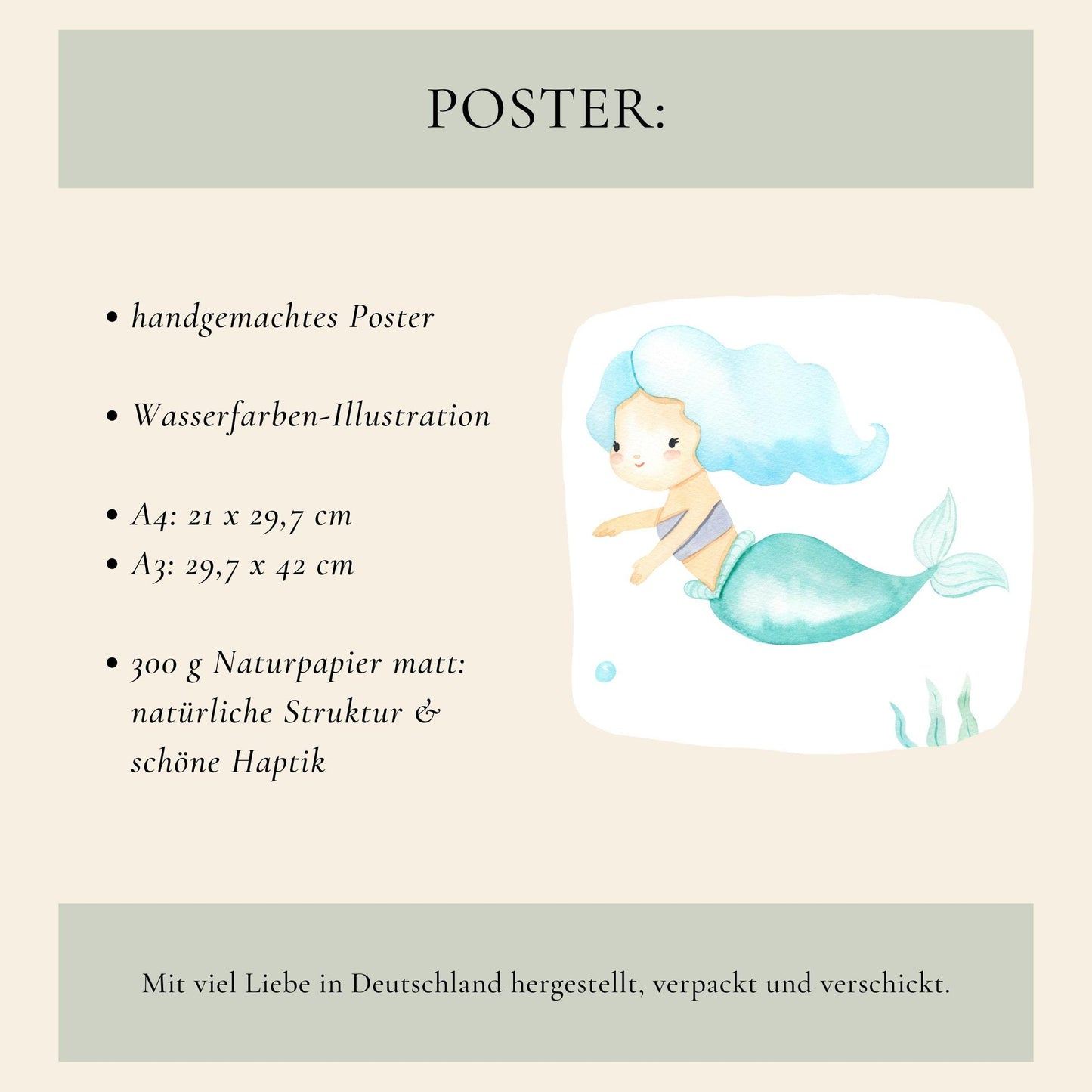 Namensposter personalisiert im 3er Set: Meerjungfrau A3 & A4
