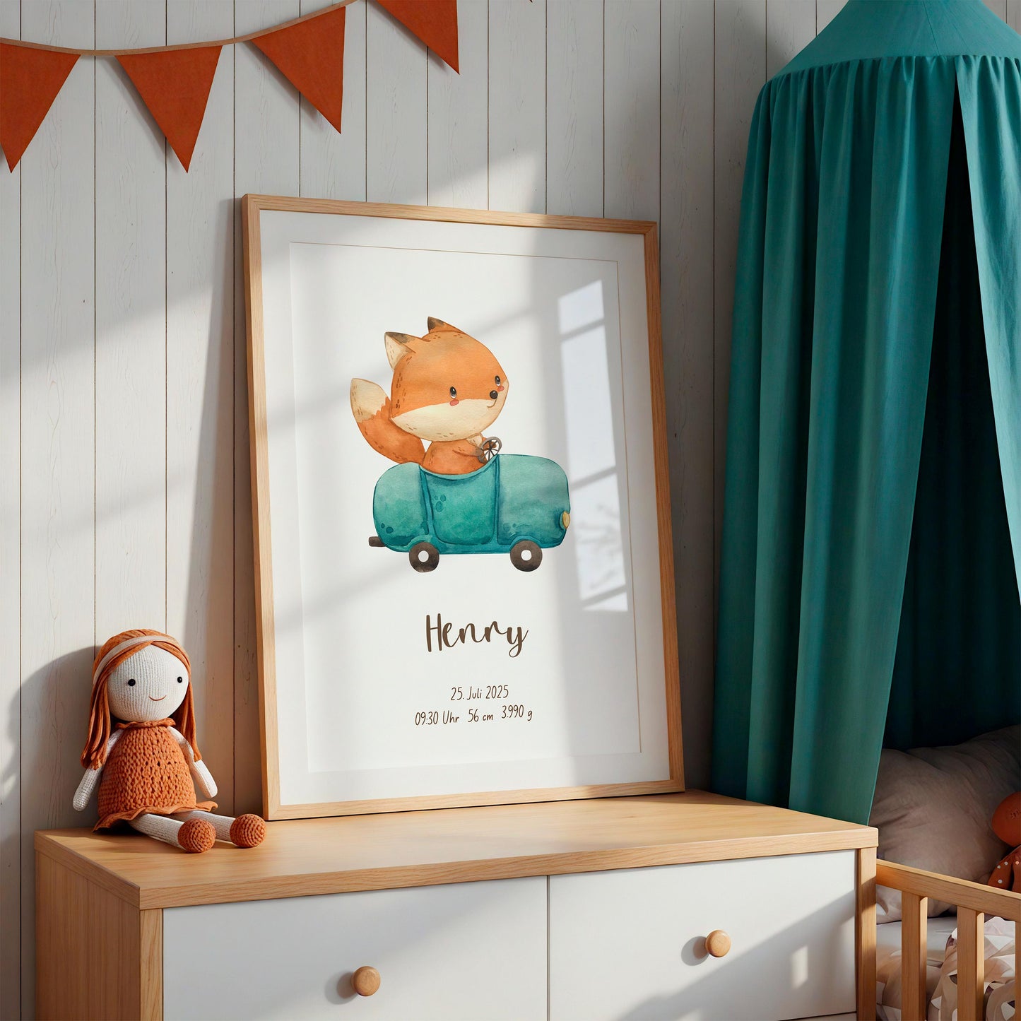 Geburtsposter Fuchs & Auto personalisiert A3 & A4
