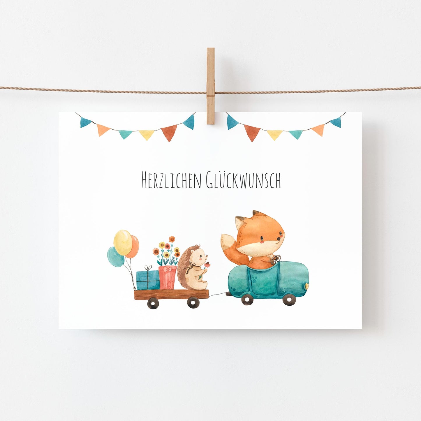 Karte Kindergeburtstag Igel und Fuchs A6